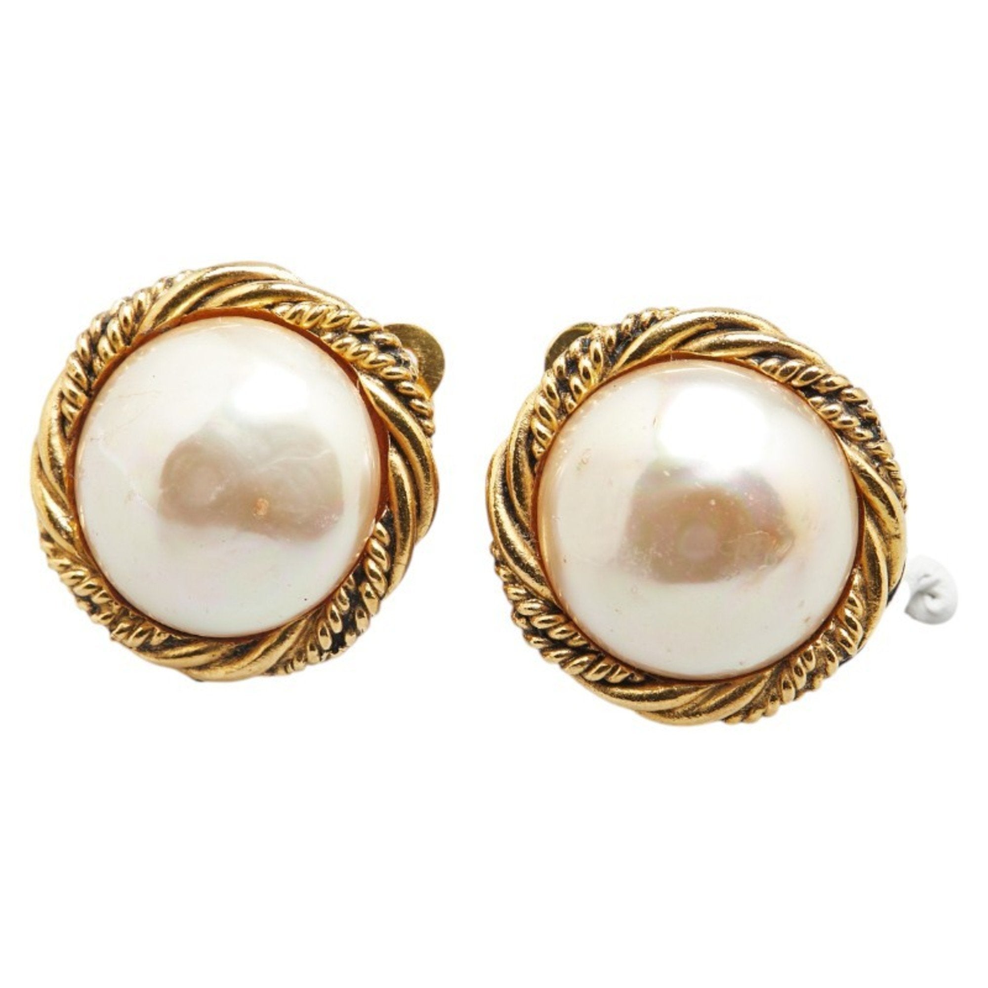 Vintage Clip-On Earrings Pearl Clip-On Gold-Tone Metal