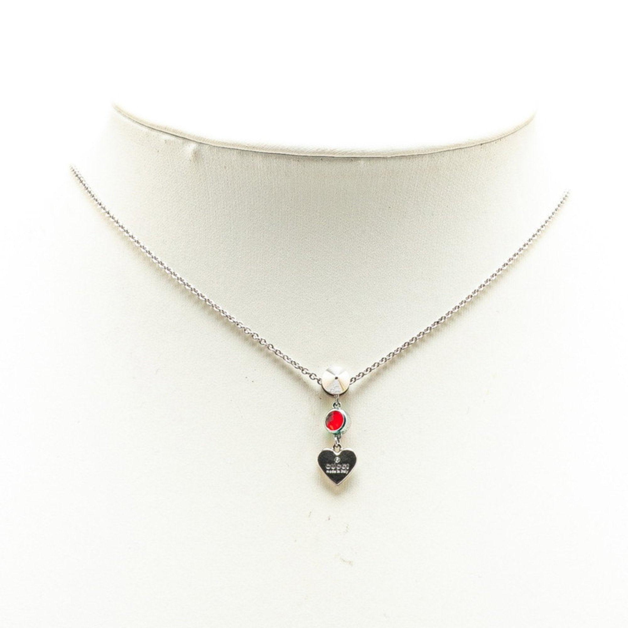 Heart Motif Pendant Necklace Sterling Silver with Red Colored Stones