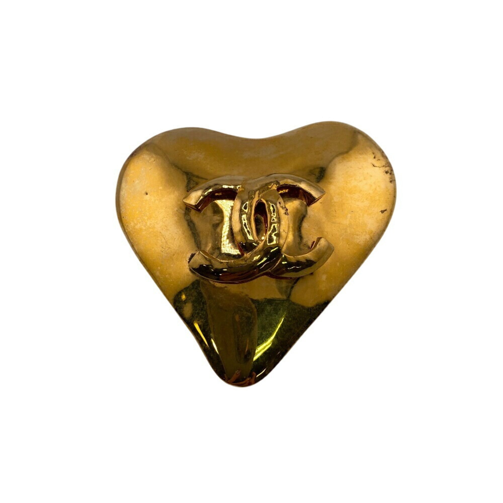 CC Logo Heart Brooch Gold-Tone Metal