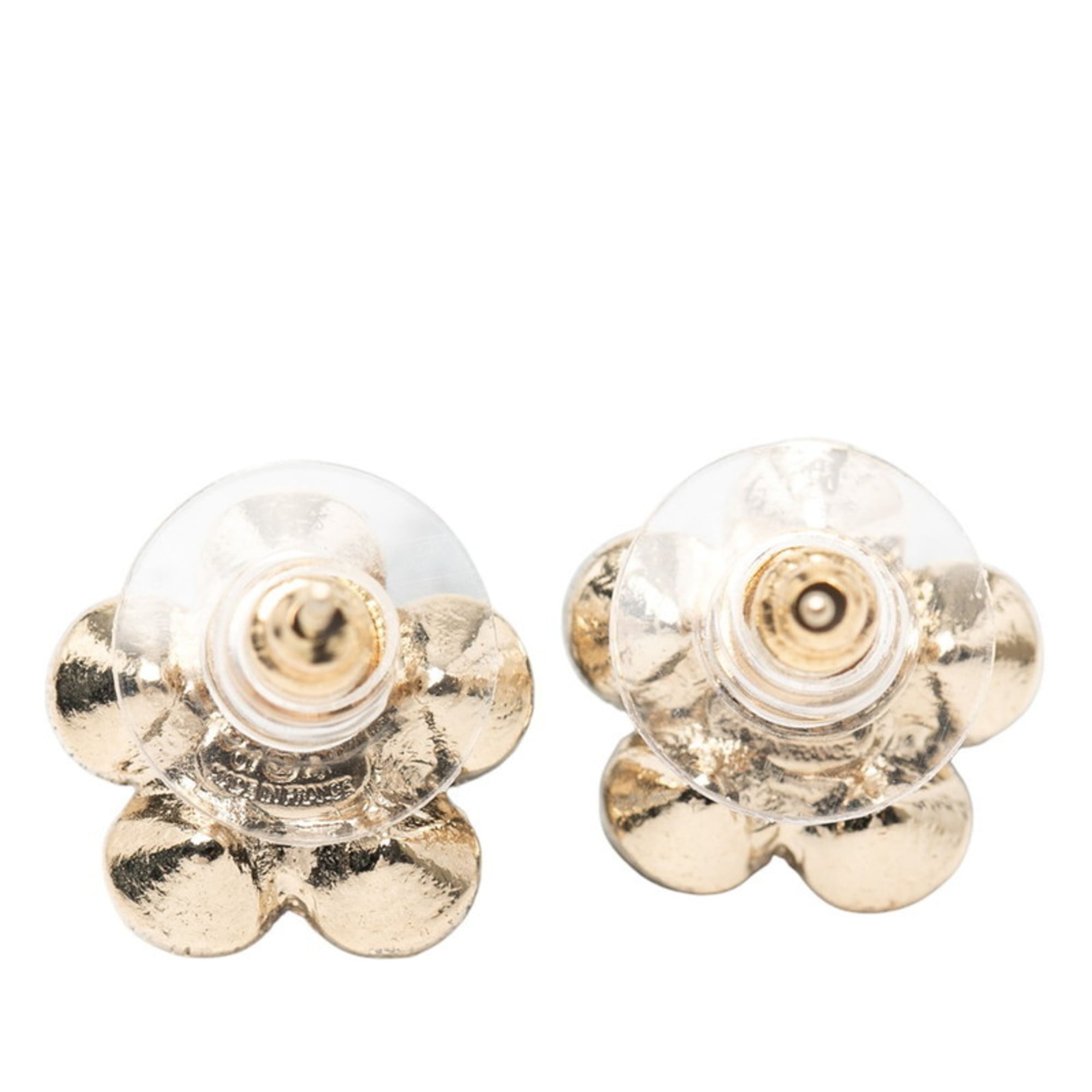 CC Logo Flower Earrings Metal Gold-Tone Metal