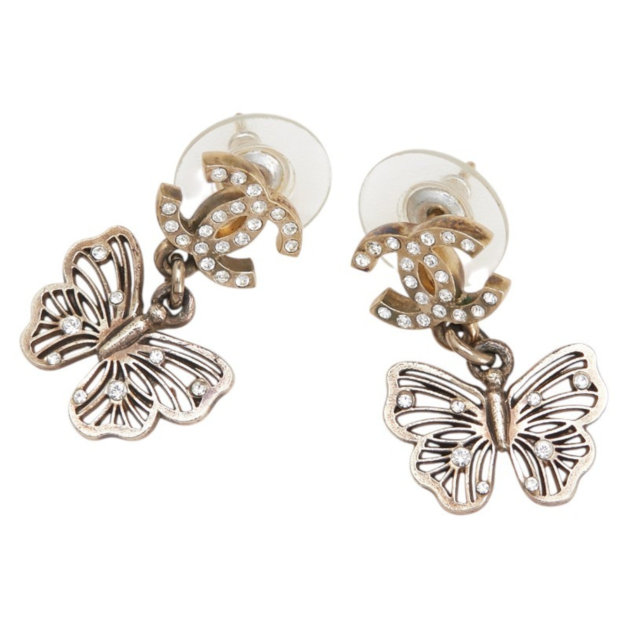 CC Logo Stud Butterfly Earrings Metal Gold-Tone Metal