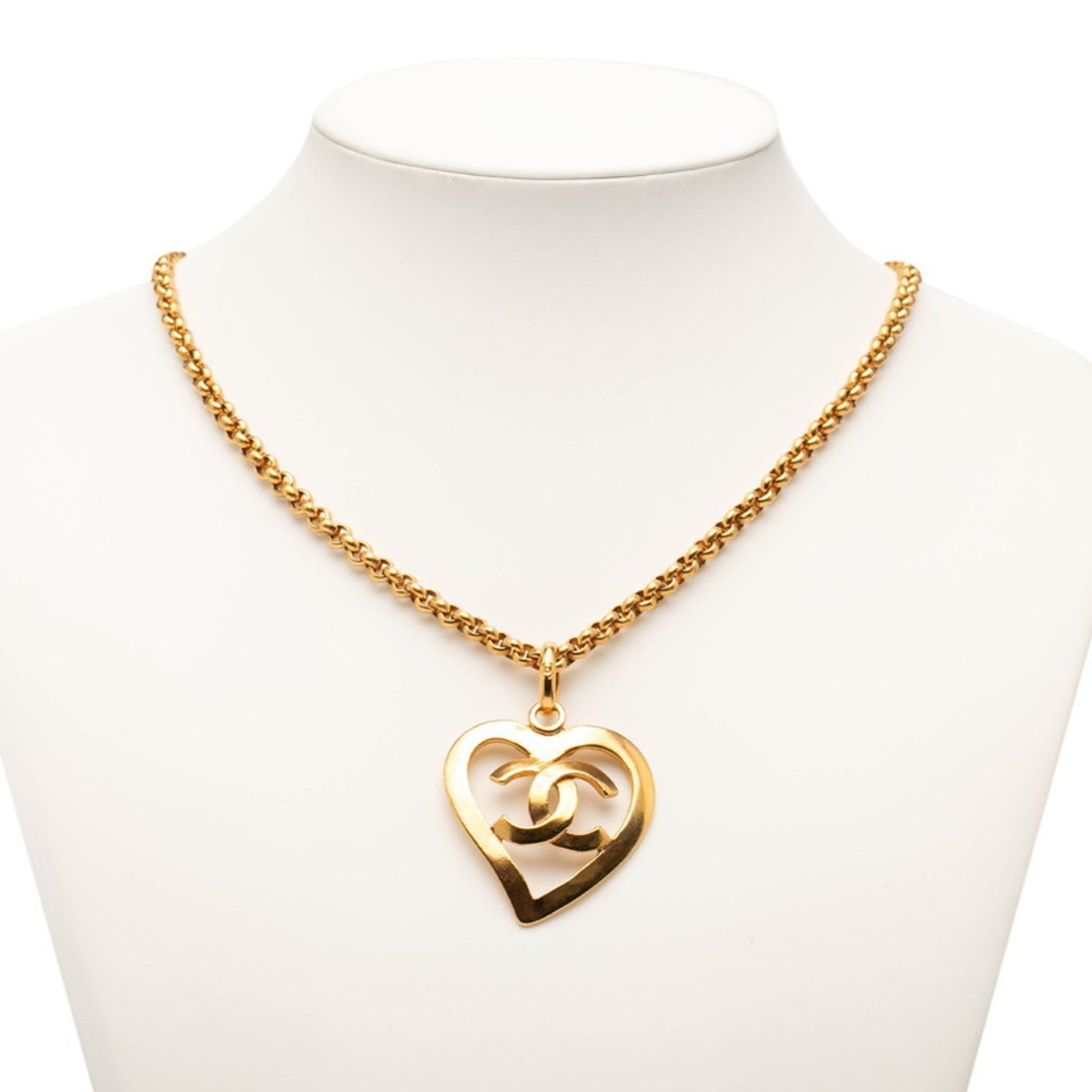 CC Logo Chain Heart Pendant Necklace Metal