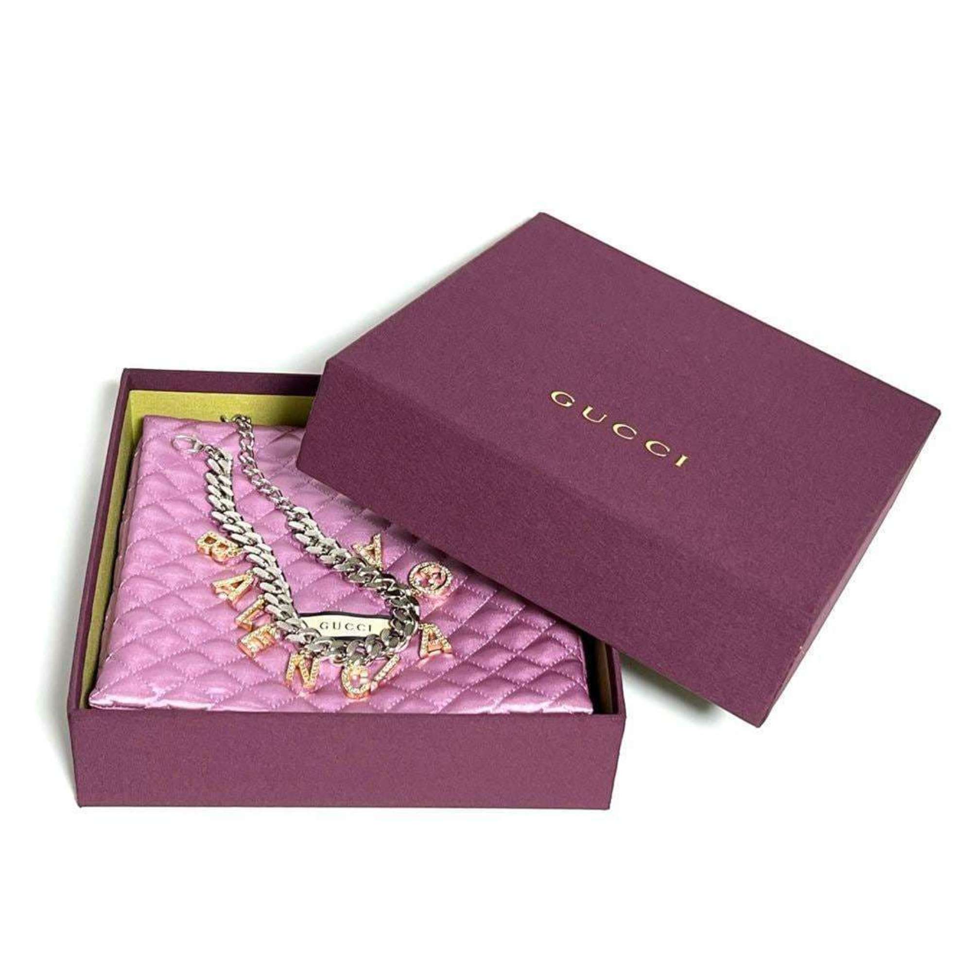 Balenciaga Script Choker Pendant Necklace Metal and Rhinestone