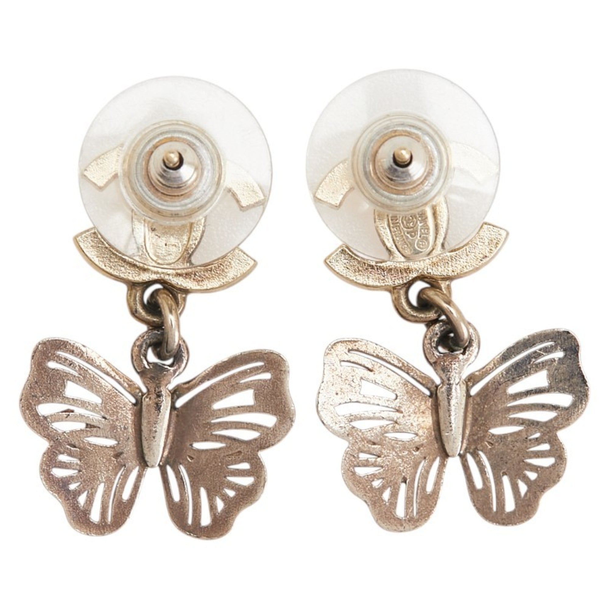 CC Logo Stud Butterfly Earrings Metal Gold-Tone Metal