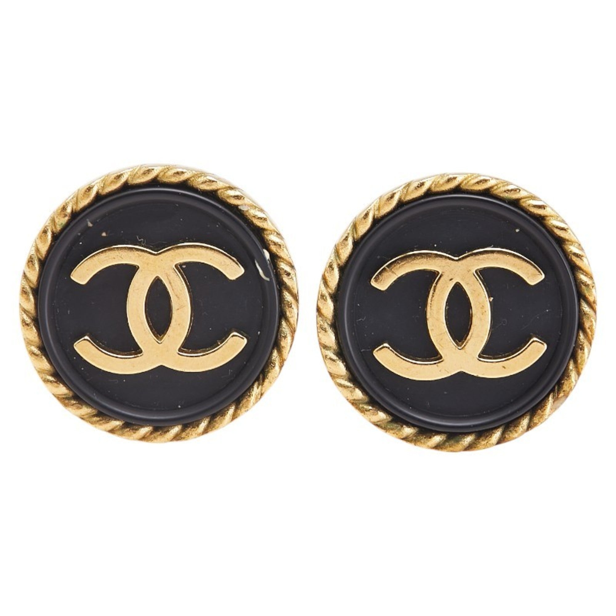 CC Logo Round Clip-On Earrings Gold-Tone Metal Gold-Tone Metal