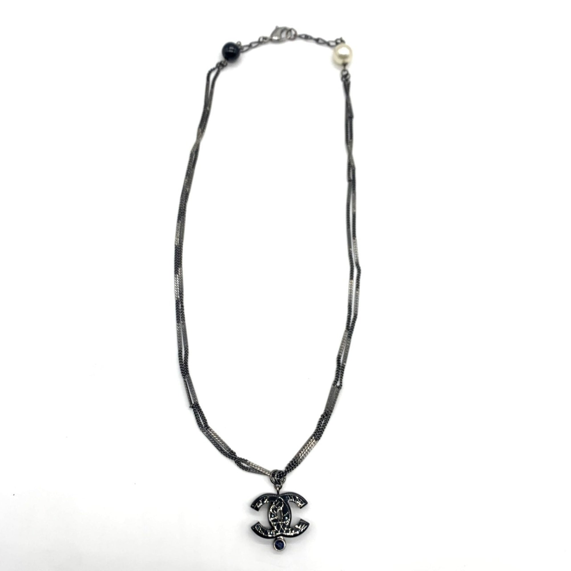 CC Logo Pendant Necklace Silver-Tone Metal