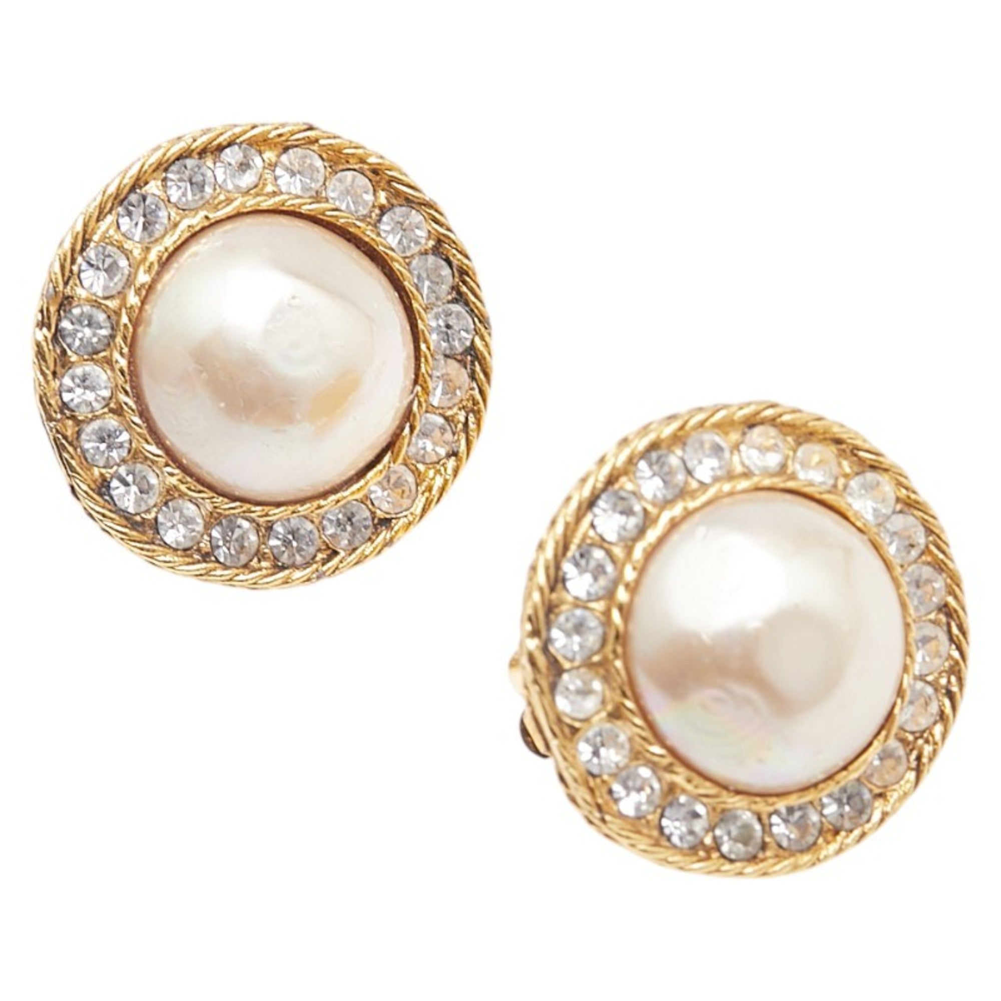 Vintage Clip-On Earrings Pearl Clip-On Gold-Tone Metal