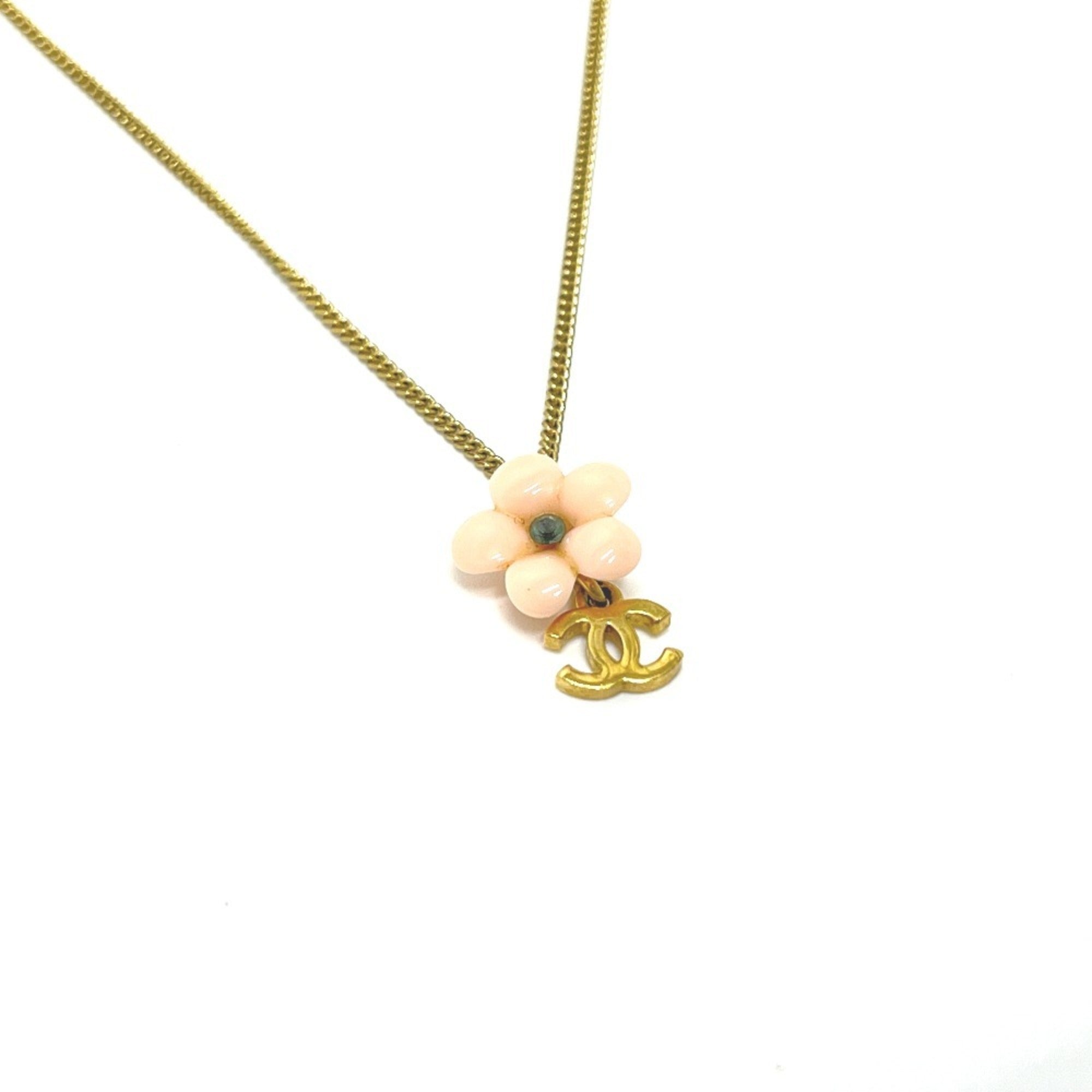 CC Logo Chain Flower Pendant Necklace Gold-Tone Metal
