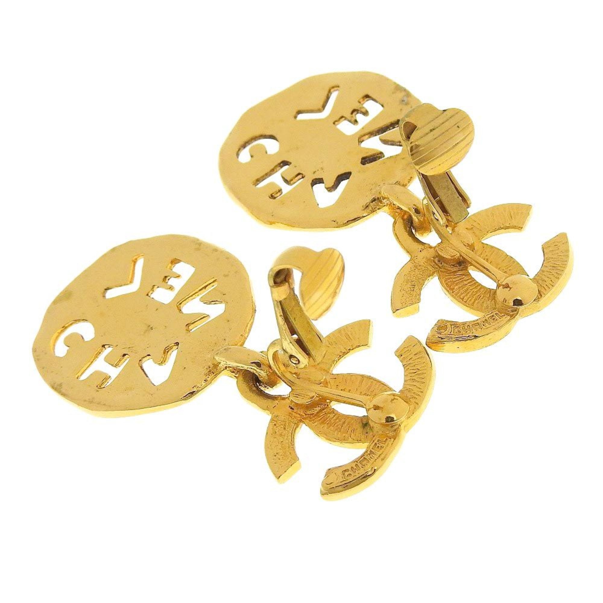 Vintage Clip-On Earrings Logo Clip-On Gold-Tone Metal