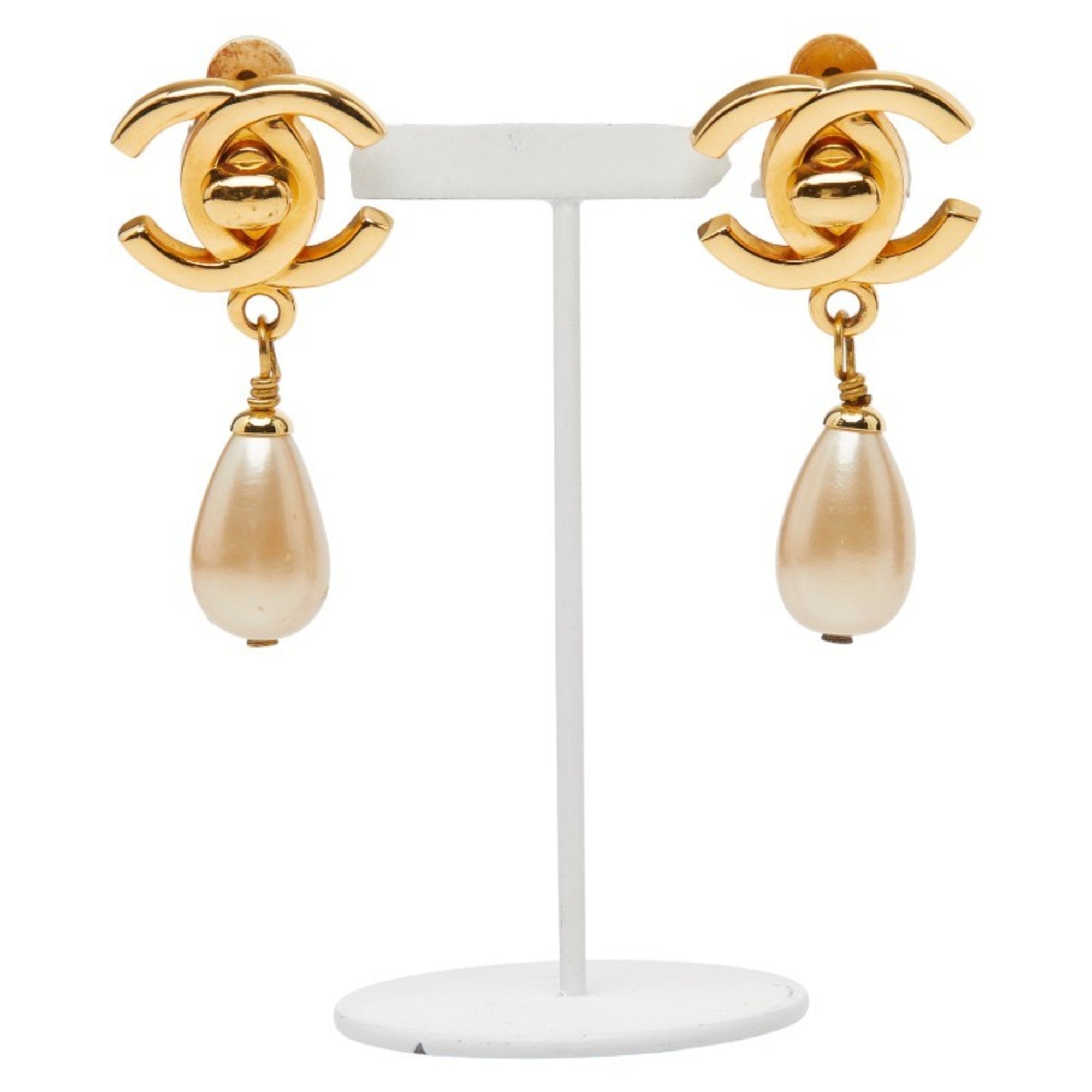 CC Logo Lock Clip-On Earrings Metal Gold-Tone Metal