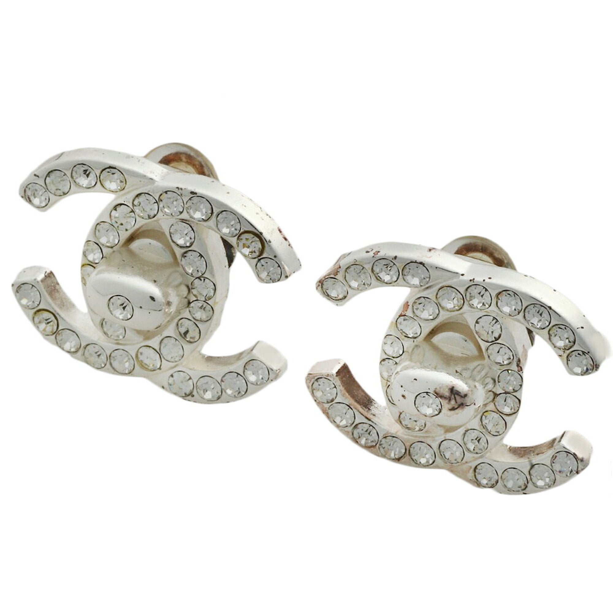 CC Logo Turnlock Clip-On Earrings Silver-Tone Metal Silver-Tone Metal