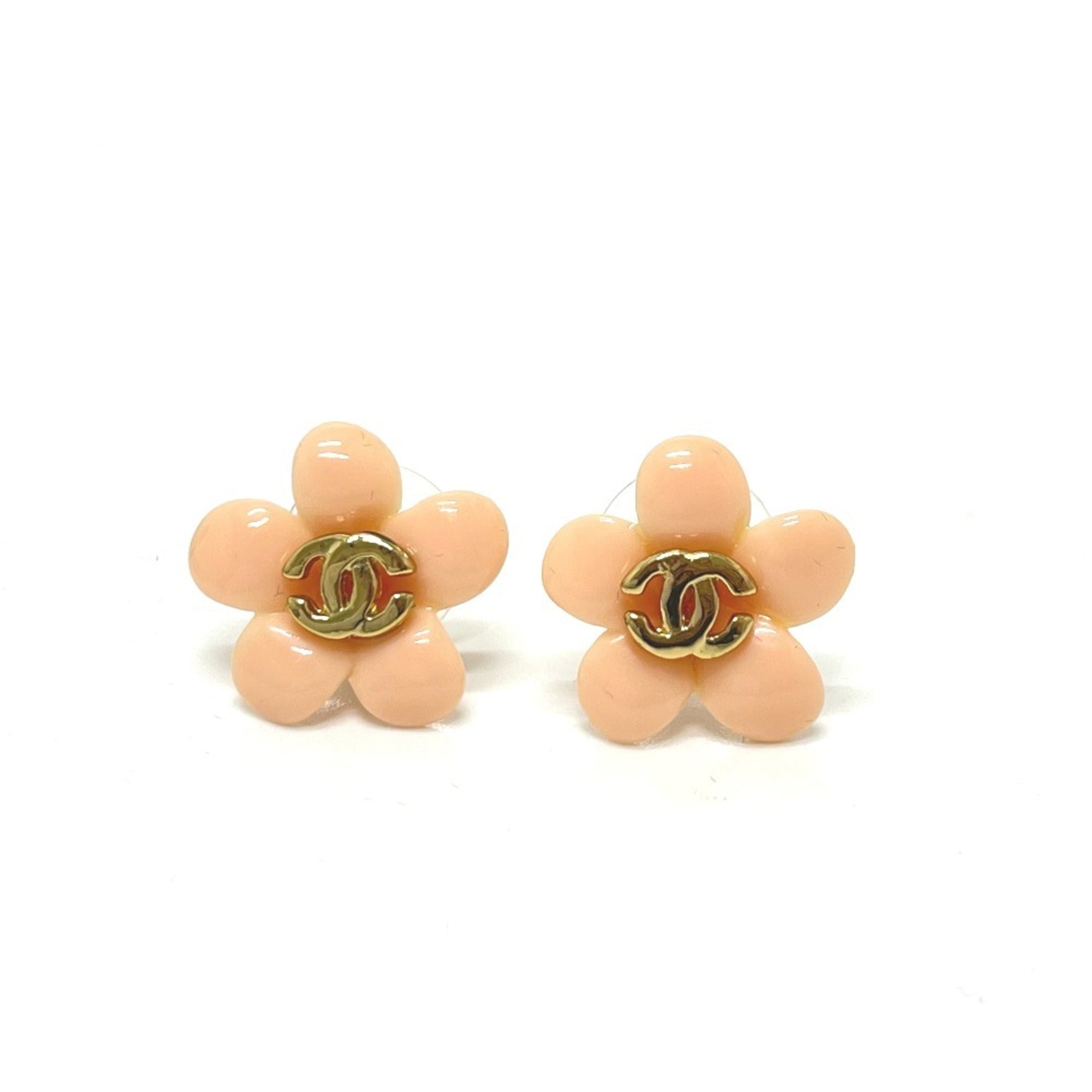 CC Logo Flower Earrings Gold-Tone Metal