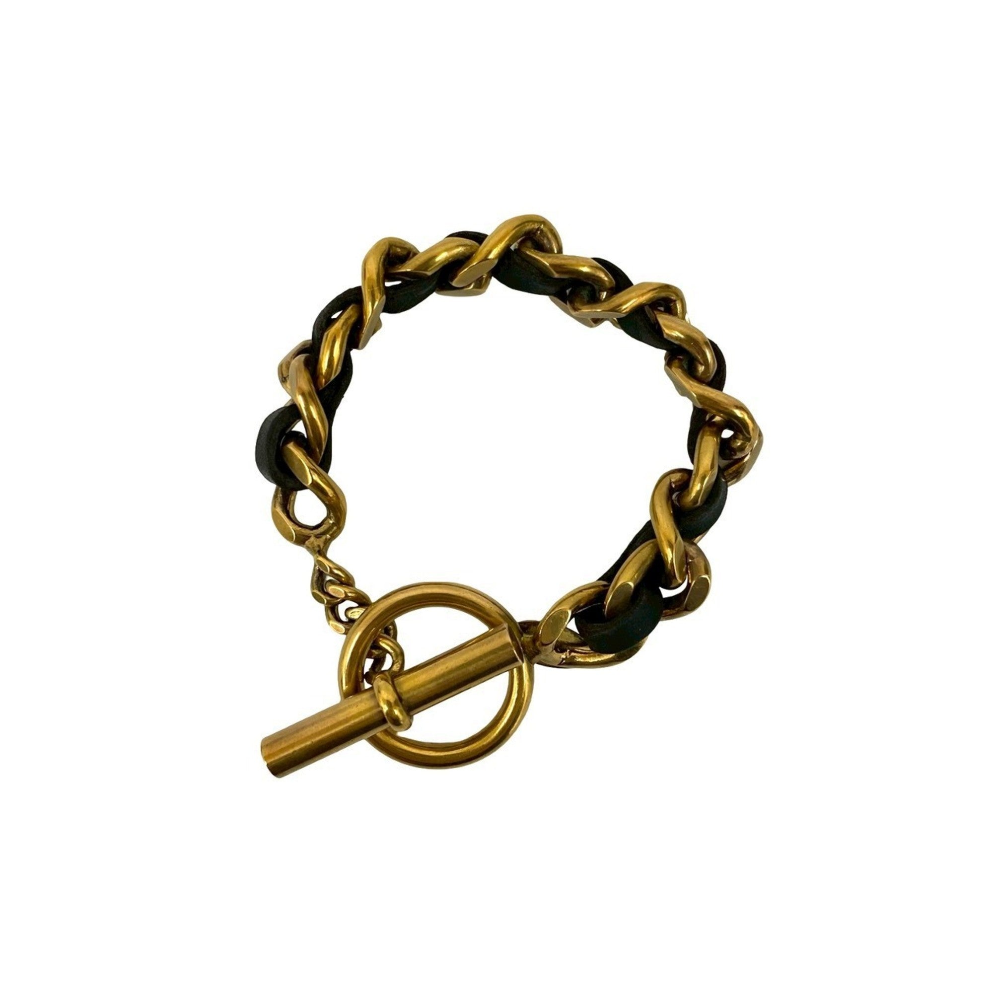 Bracelet Gold and Leather Black
