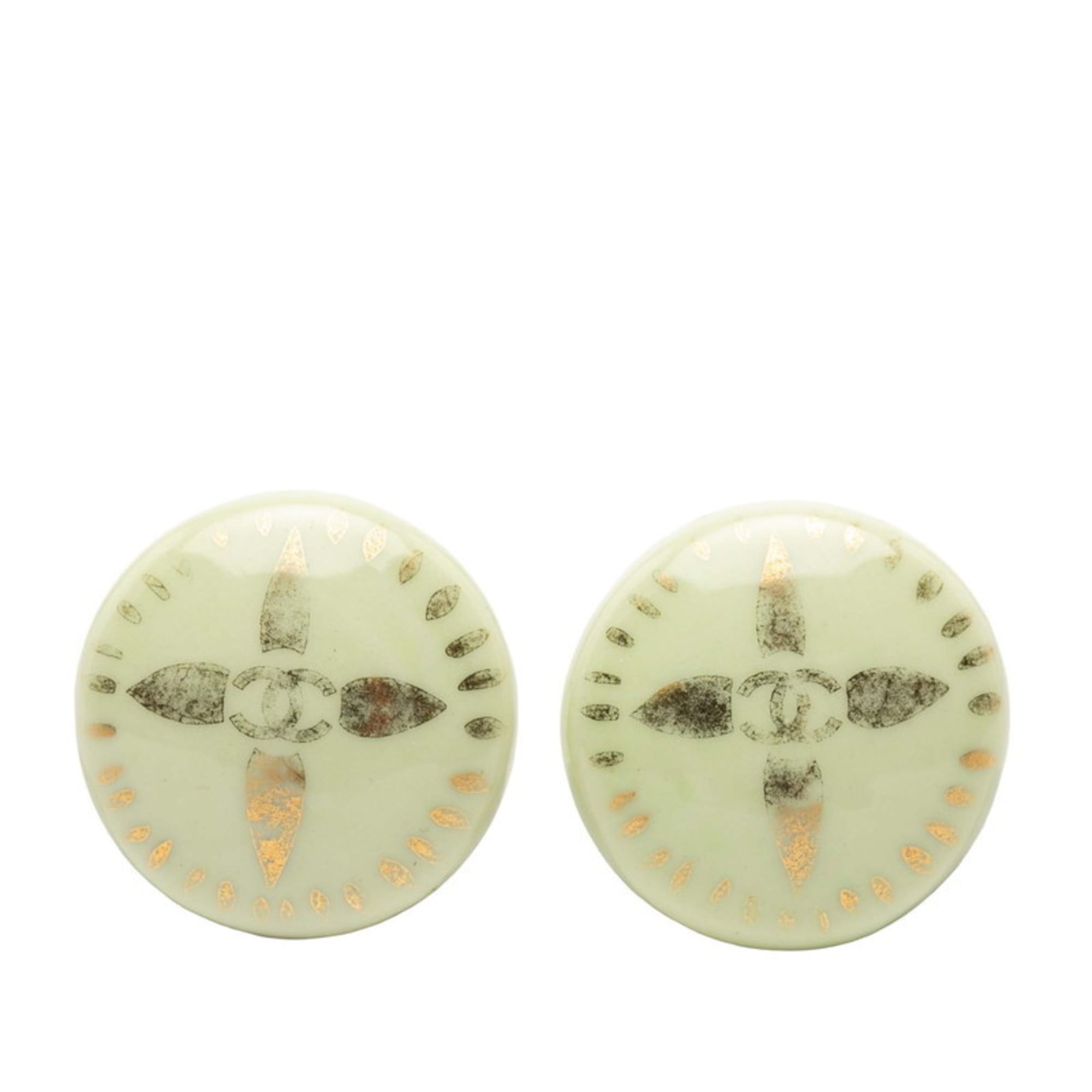 CC Logo Round Clip-On Earrings Gold-Tone Metal Gold-Tone Metal