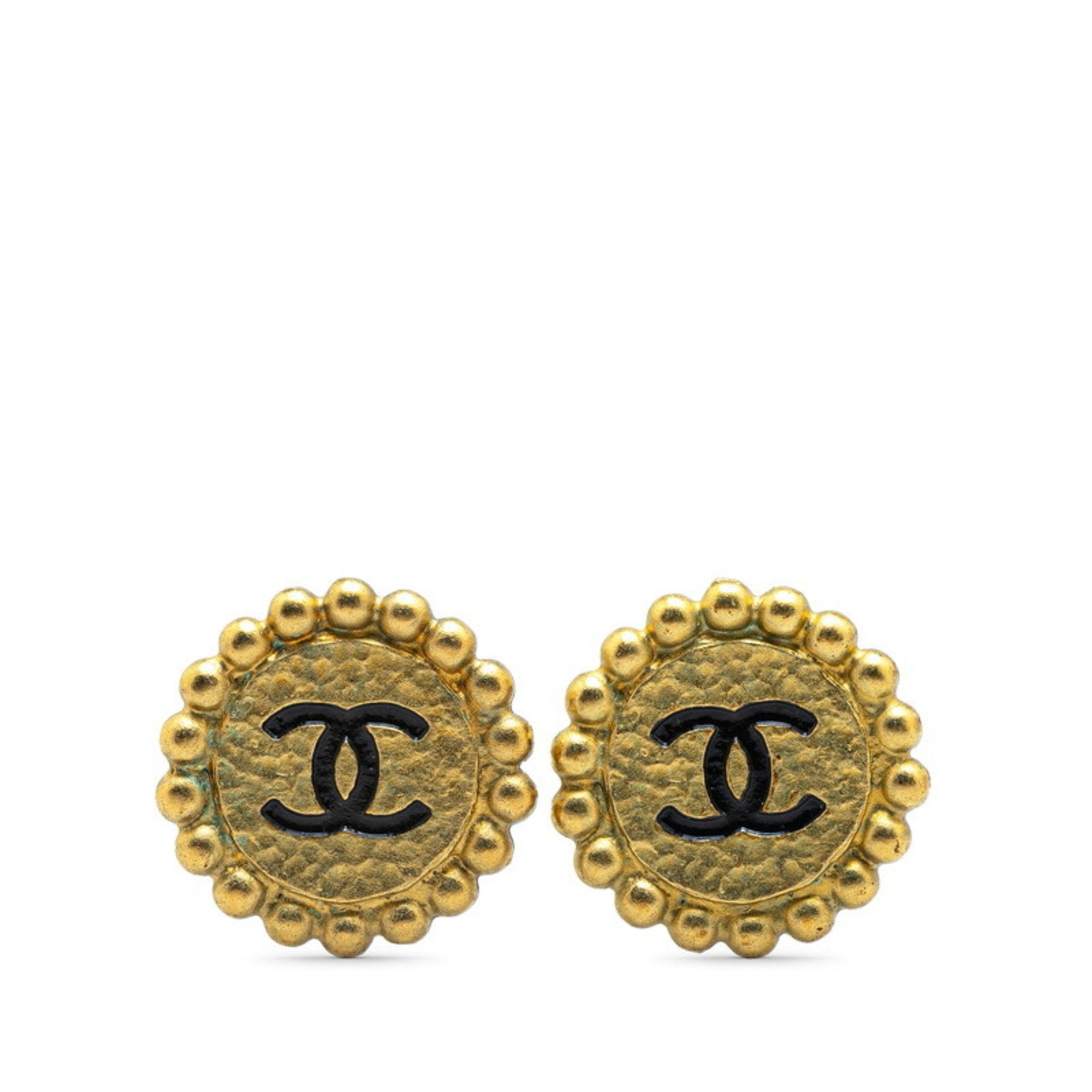 CC Logo Round Clip-On Earrings Gold-Tone Metal Gold-Tone Metal
