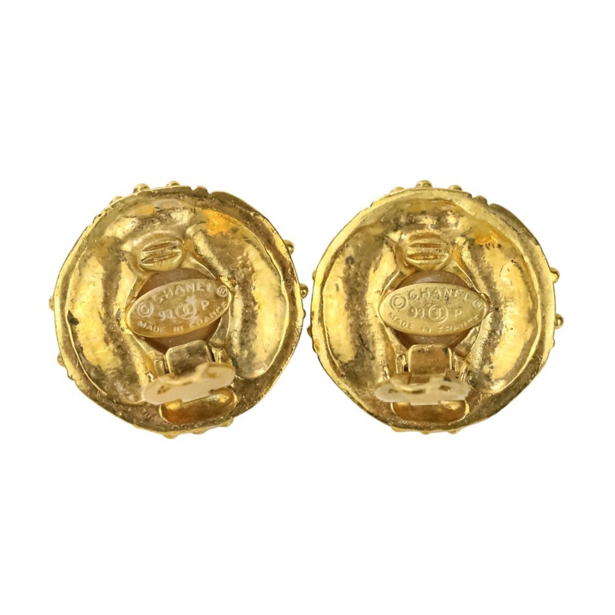 Vintage Earrings Pearl Gold-Tone Metal