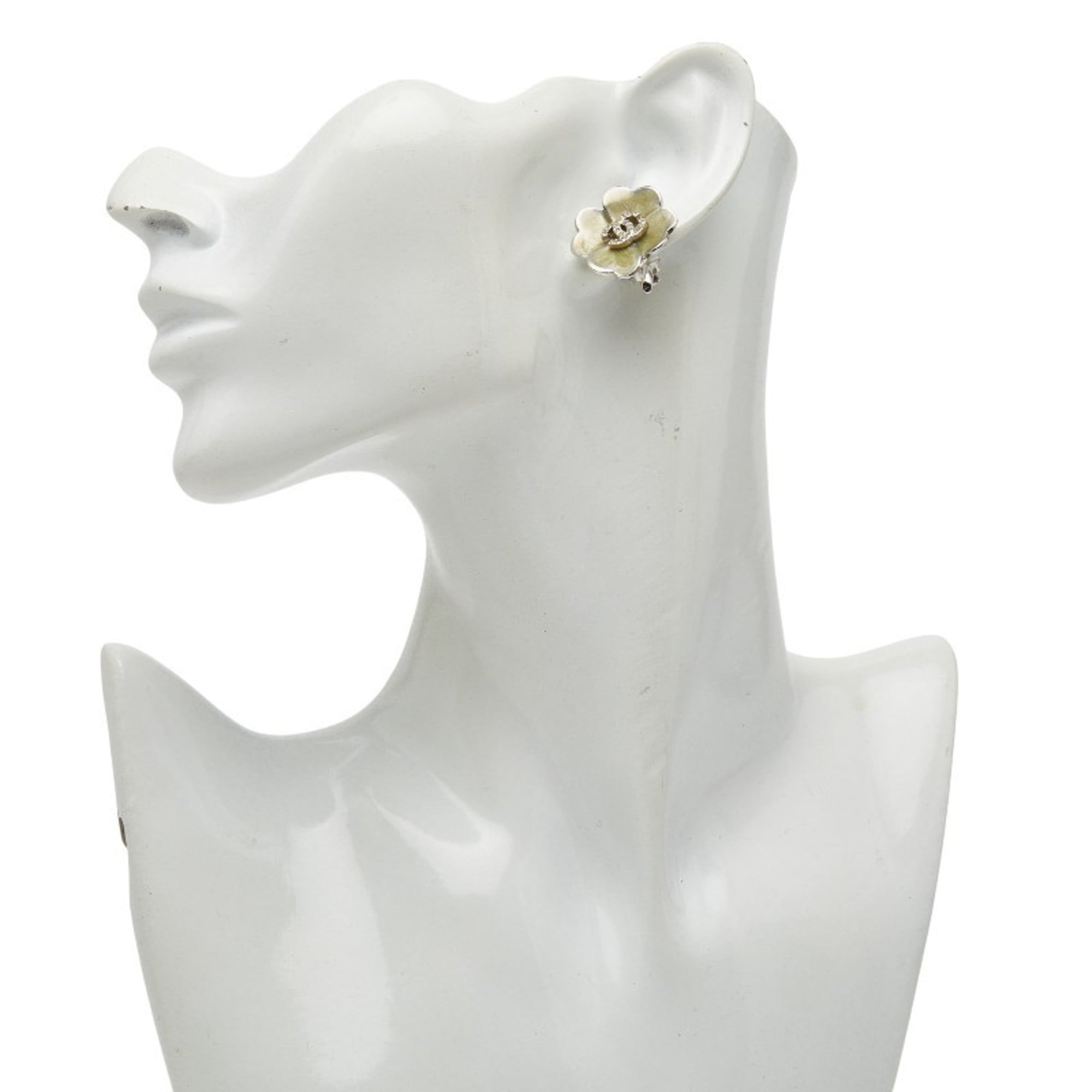 CC Logo Clover Clip-On Earrings Silver-Tone Metal Silver-Tone Metal