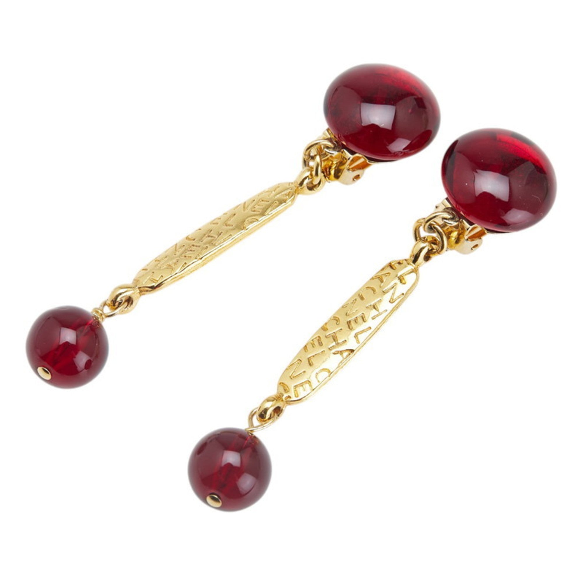 Logo Clip-On Earrings Gold and Red Plated