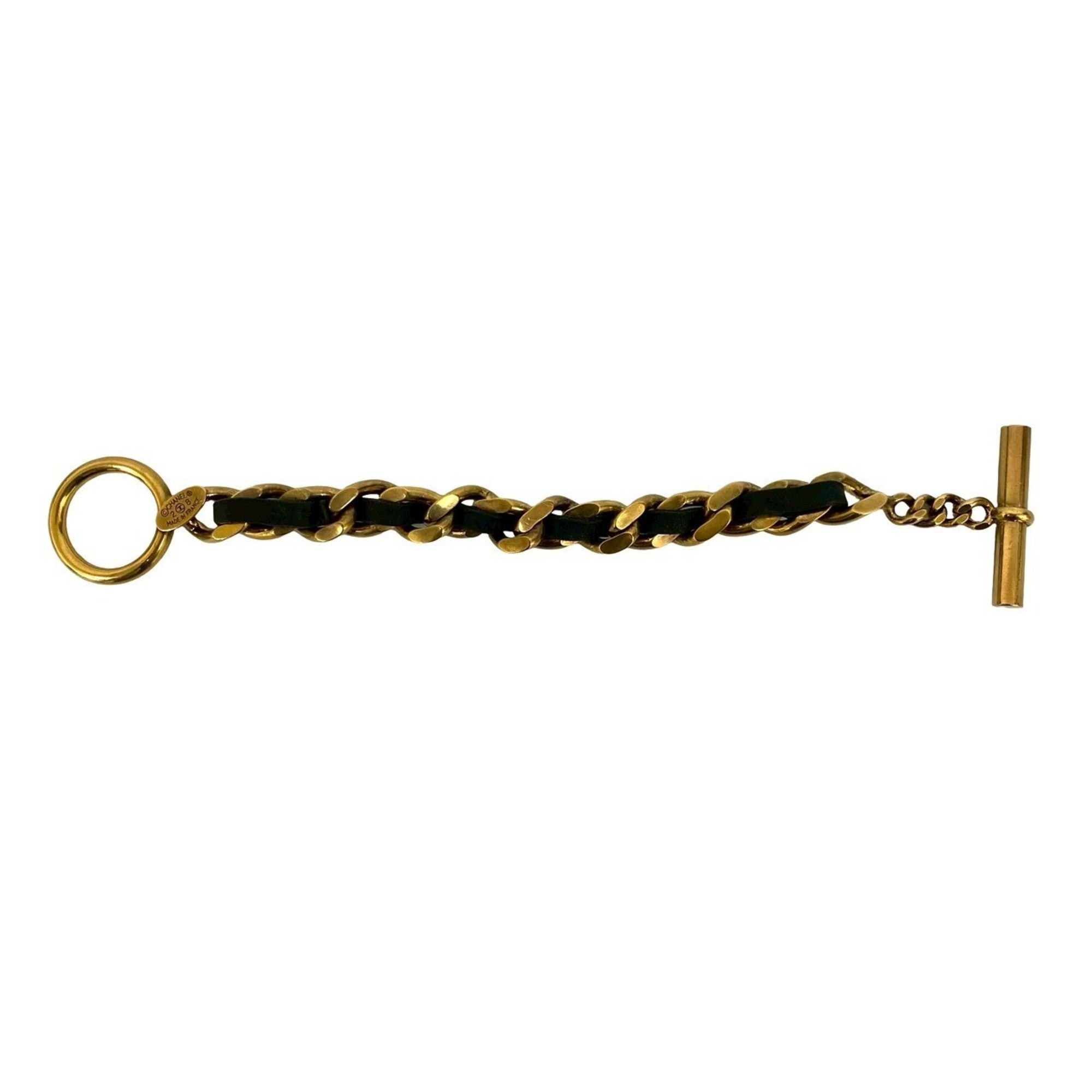 Bracelet Gold and Leather Black