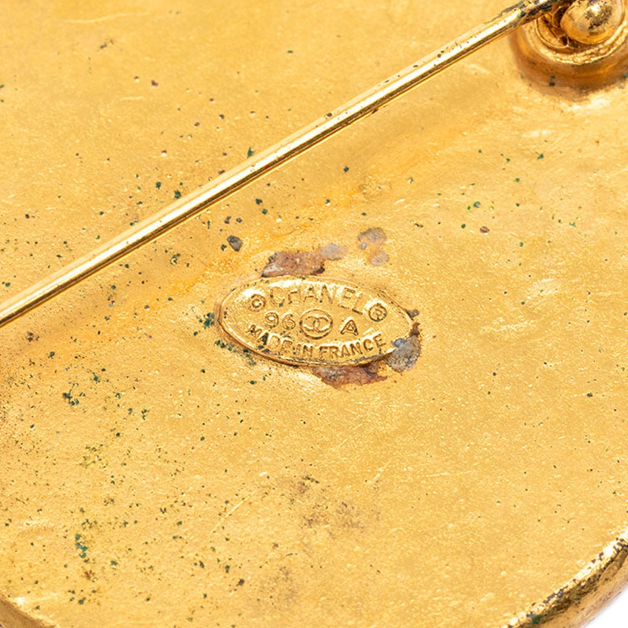 CC Logo Brooch Gold-Tone Metal