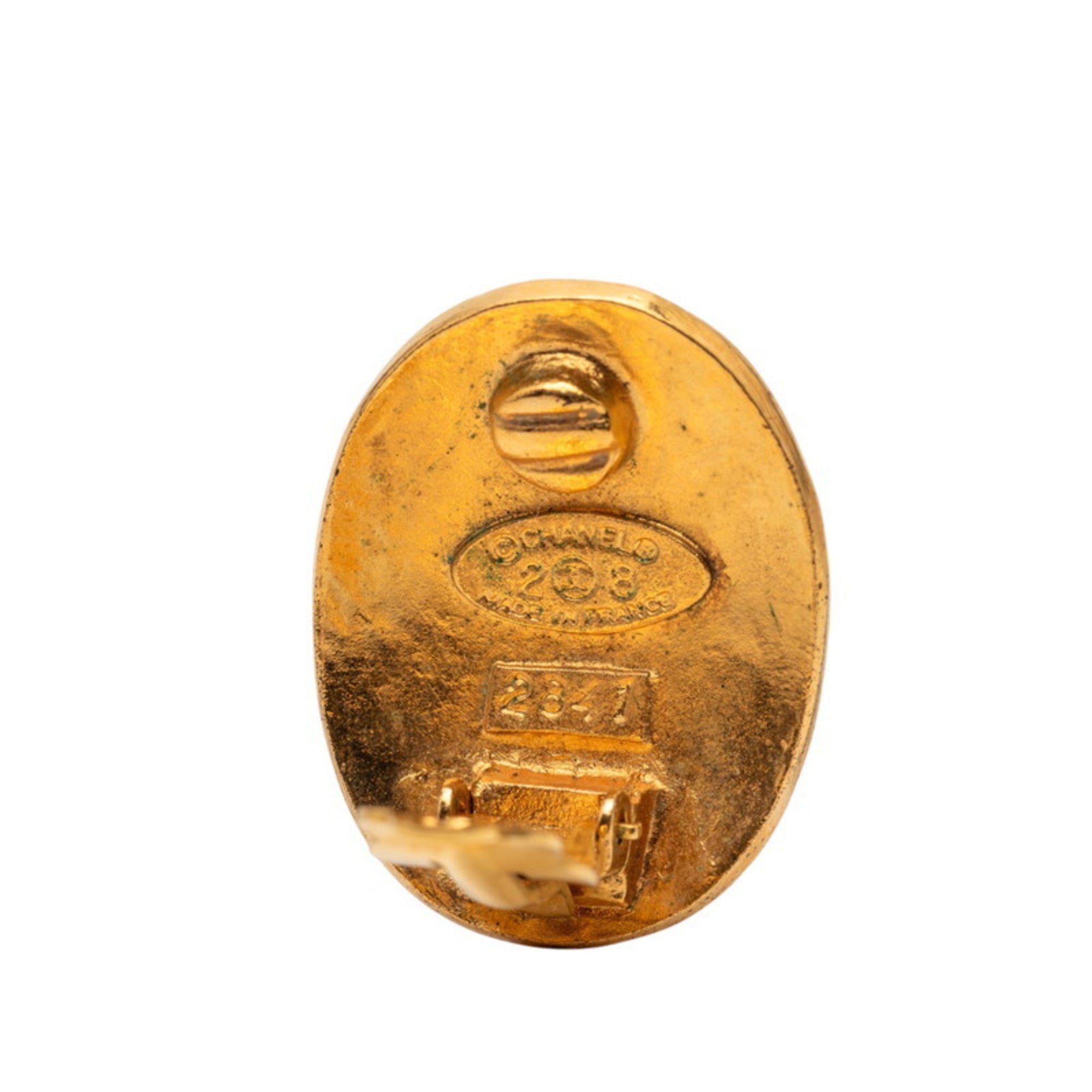 CC Logo Oval Clip-On Earrings Metal Gold-Tone Metal