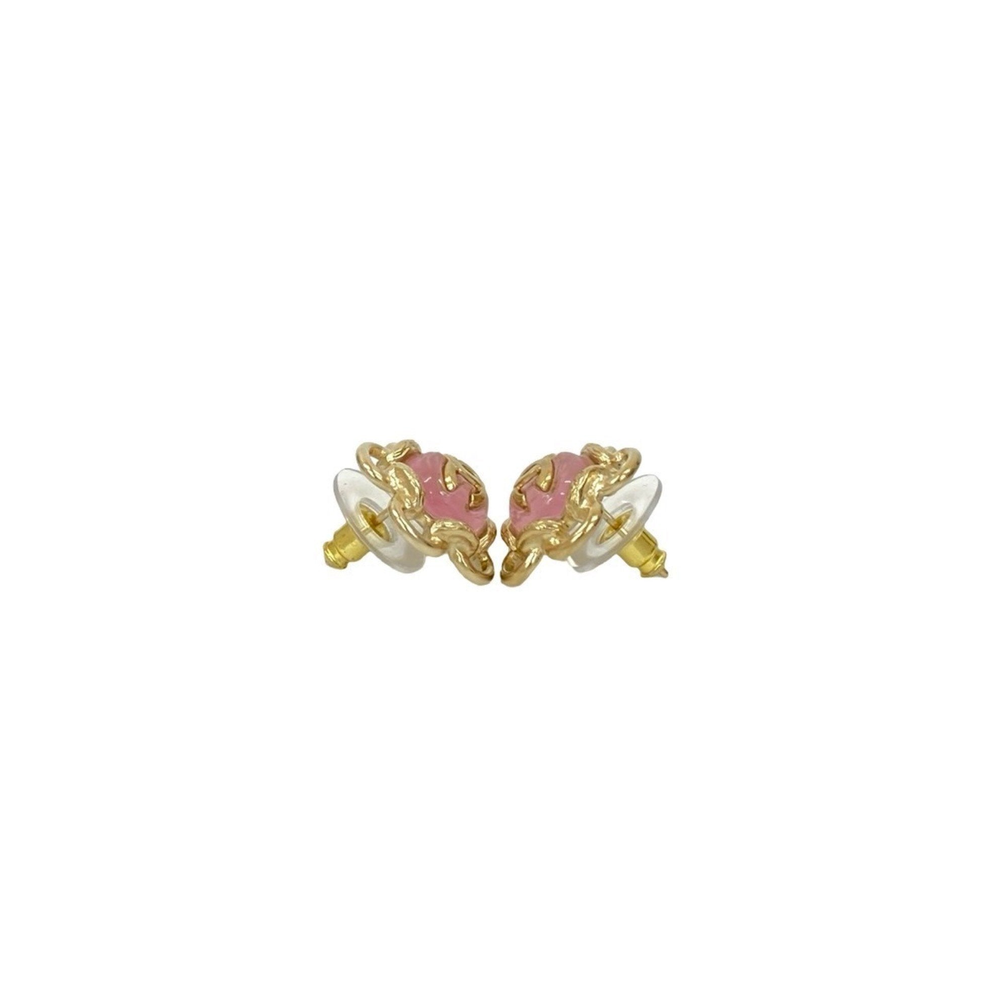 CC Logo Flower Earrings Metal Gold-Tone Metal