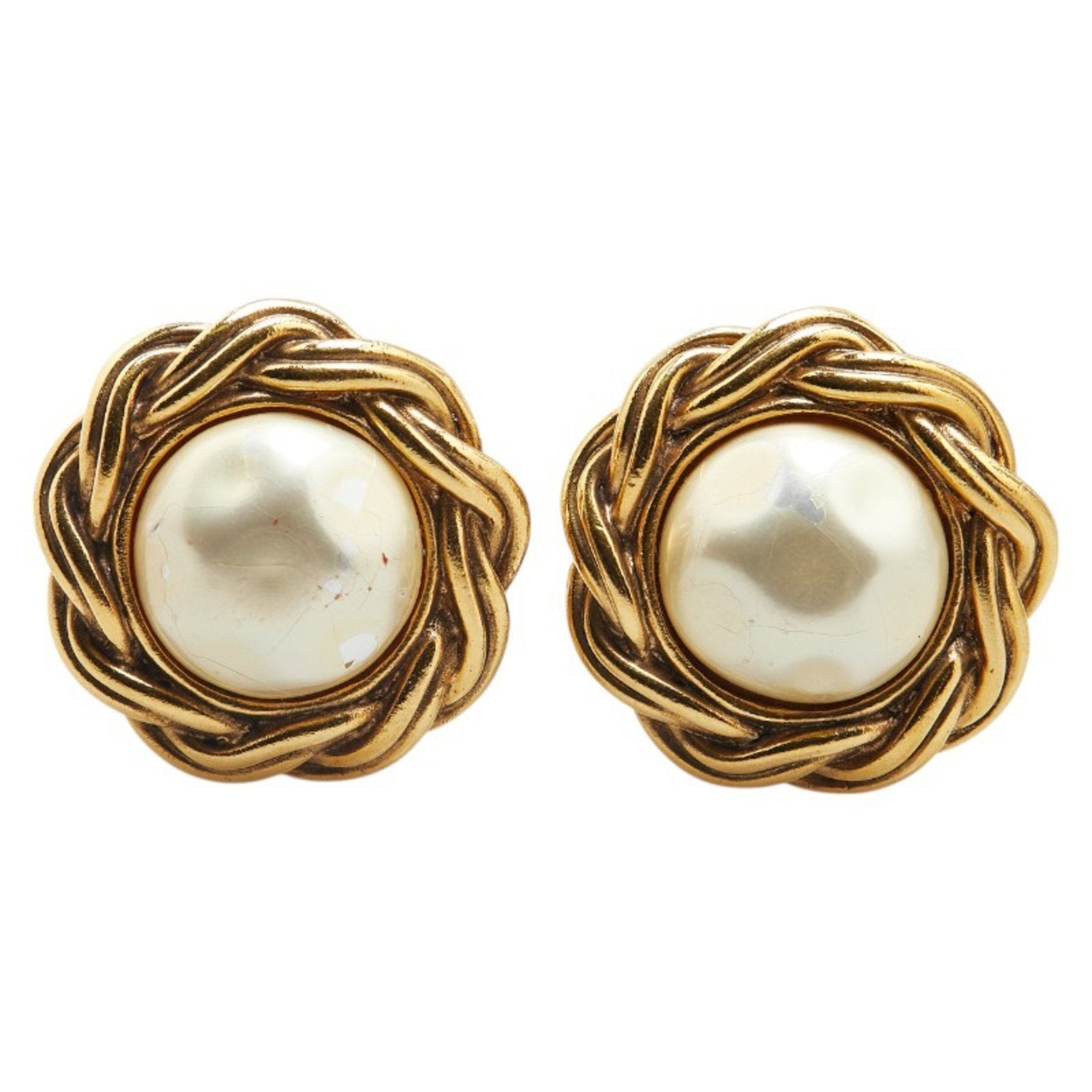 Vintage Clip-On Earrings Pearl Clip-On Gold-Tone Metal