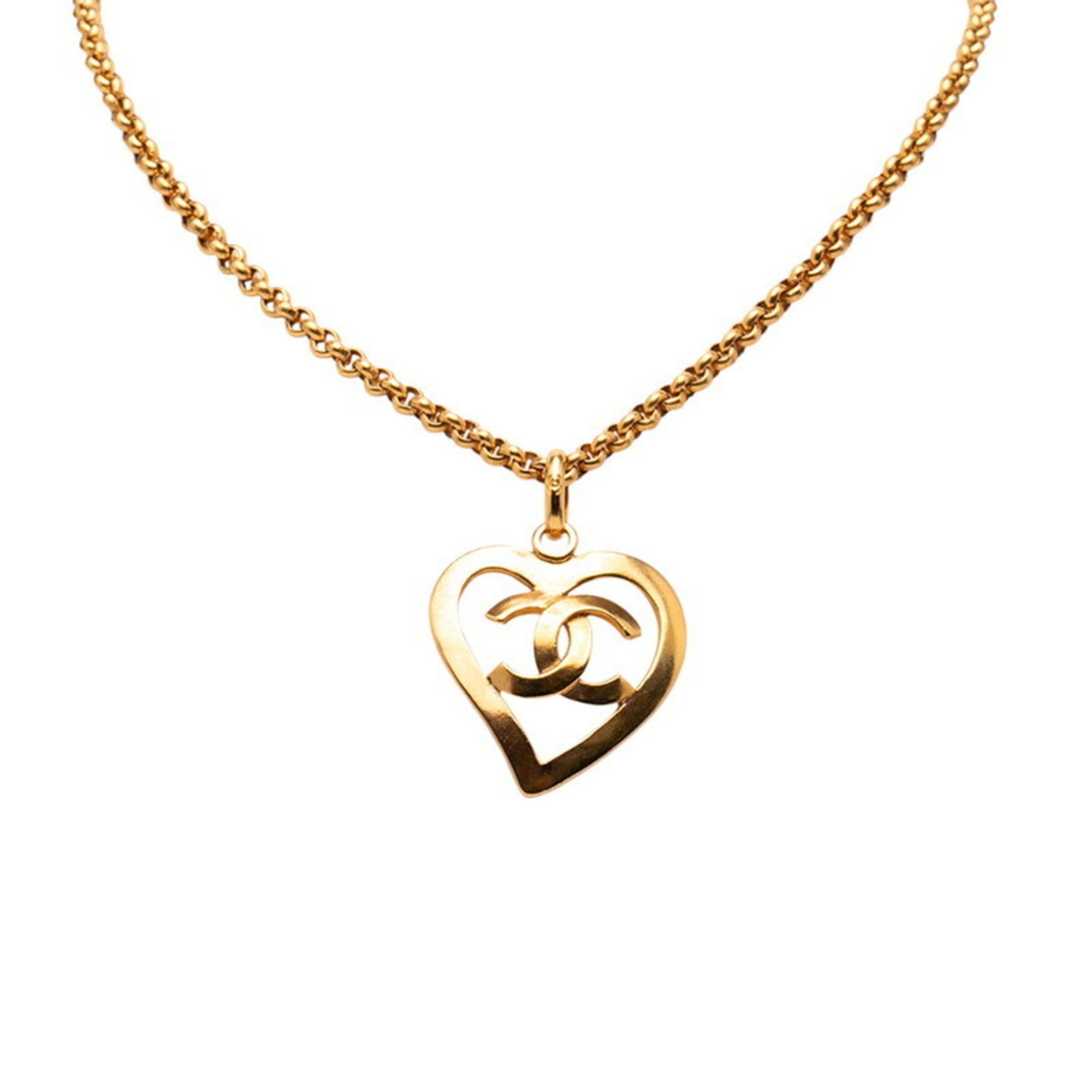 CC Logo Chain Heart Pendant Necklace Metal