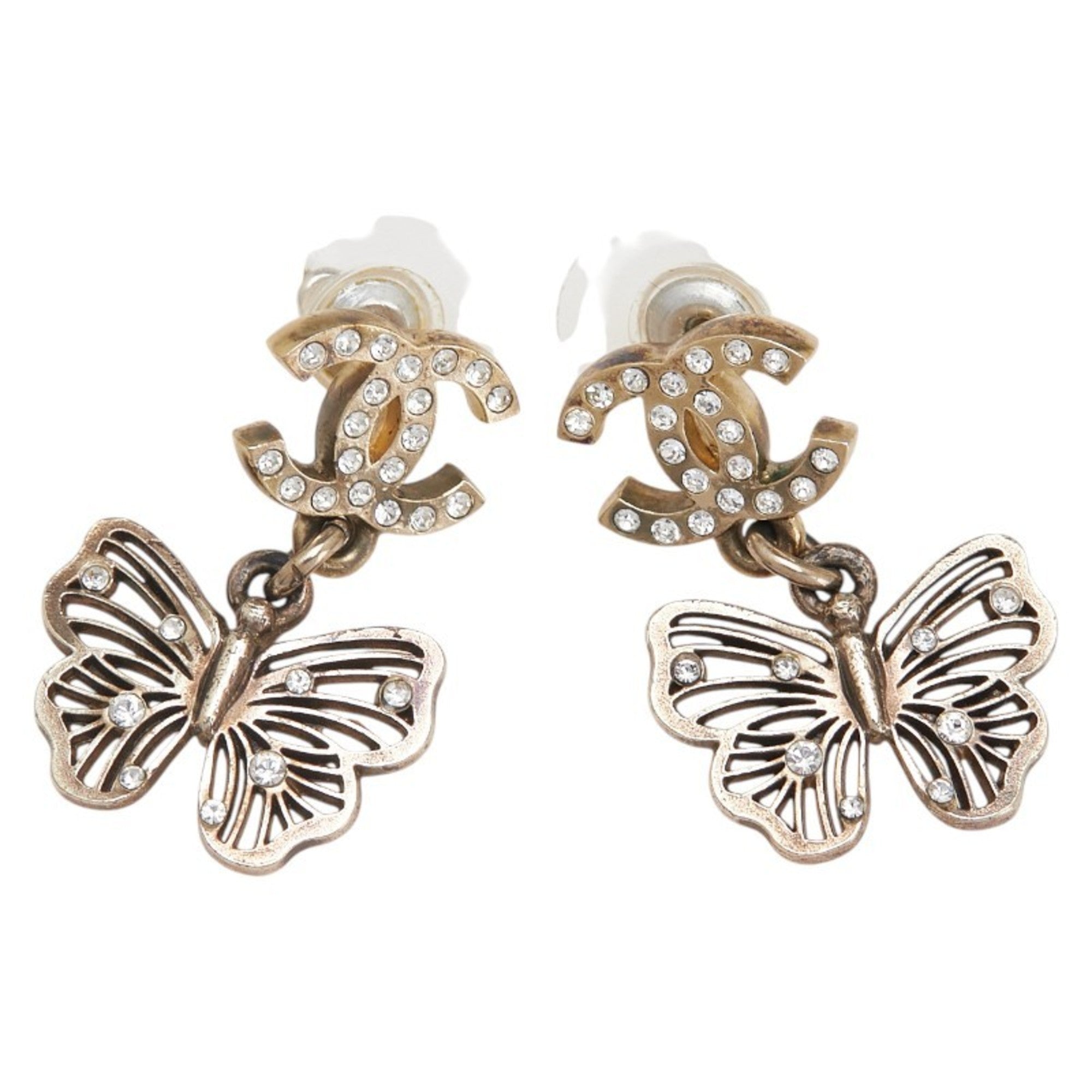 CC Logo Stud Butterfly Earrings Metal Gold-Tone Metal