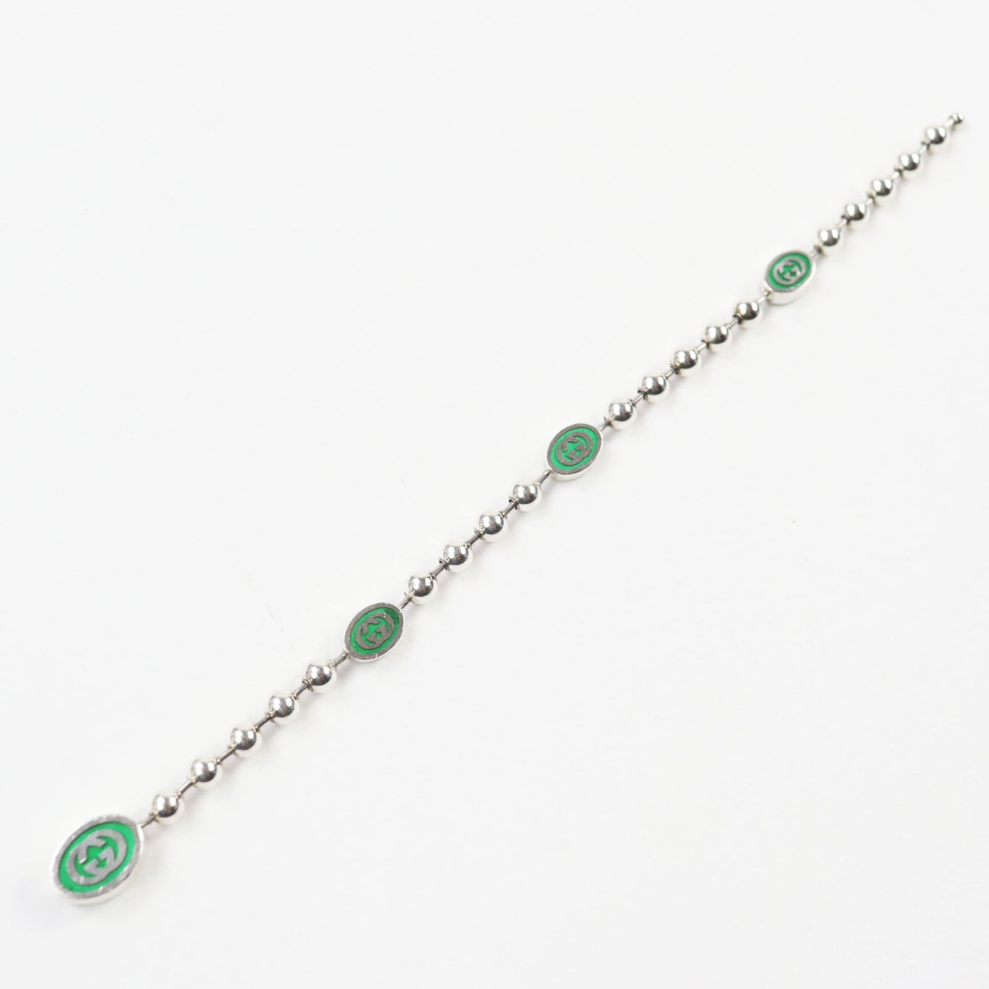 Interlocking G Ball Chain Bracelet Sterling Silver Green