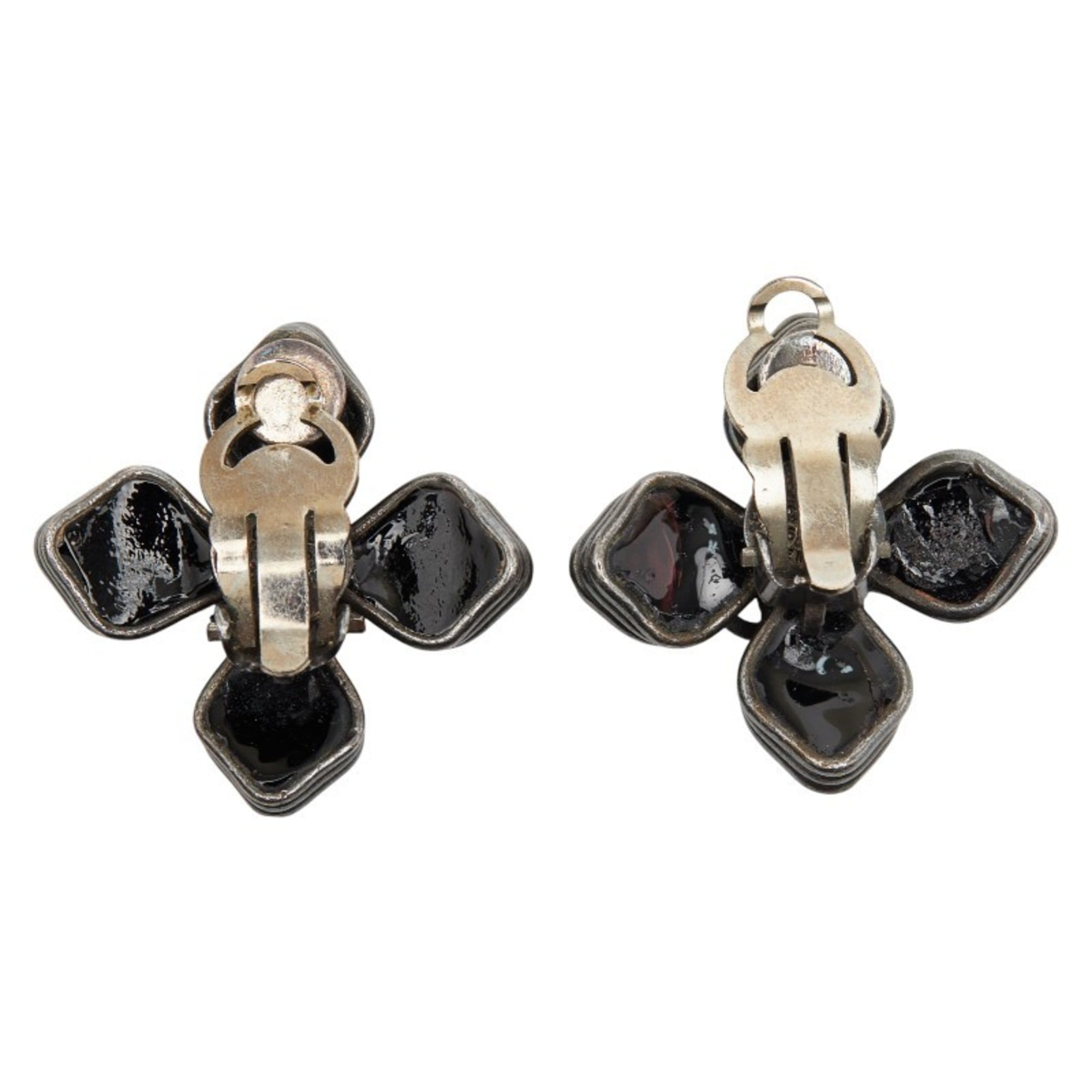 CC Logo Flower Clip-On Earrings Silver-Tone Metal Silver-Tone Metal