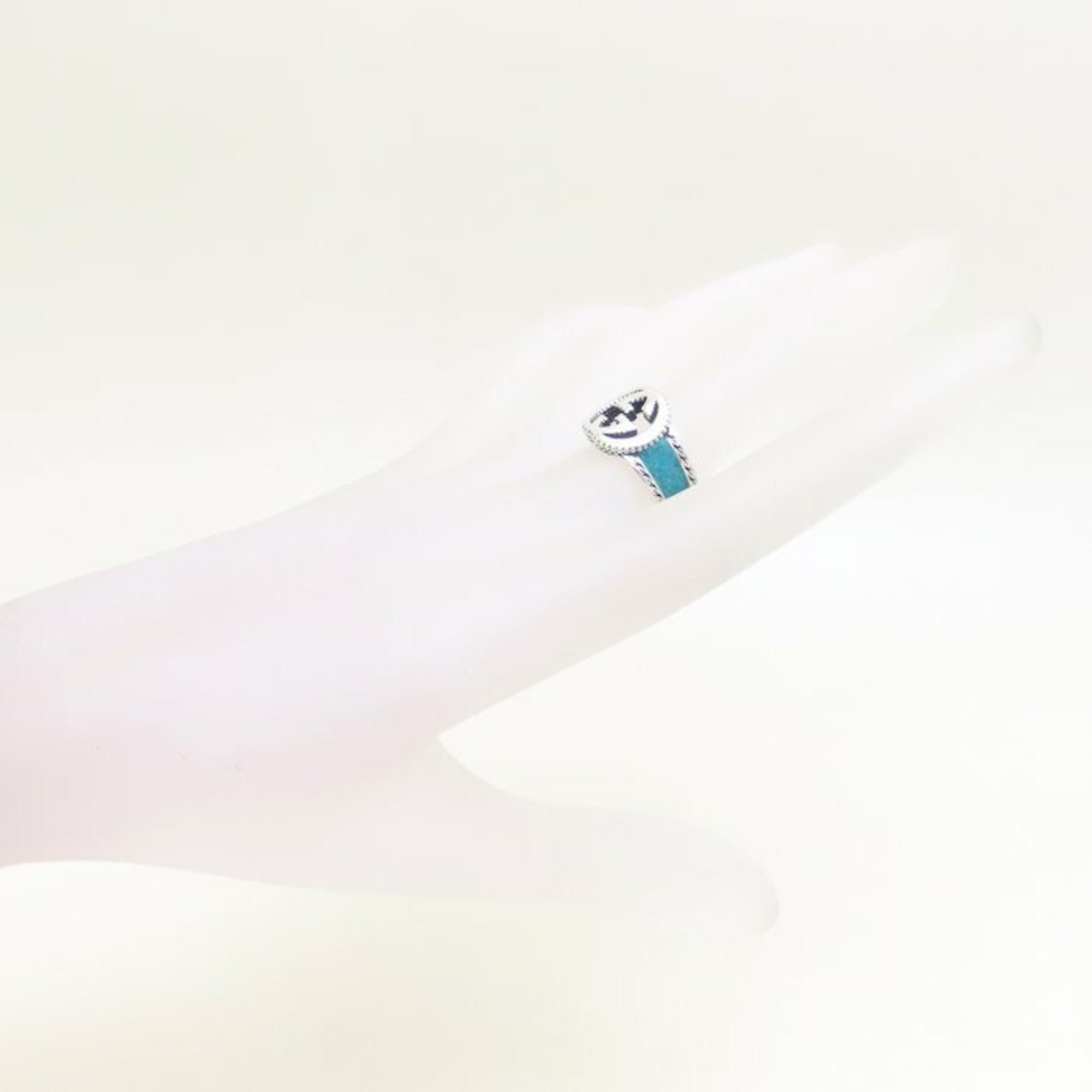 Interlocking G Ring Sterling Silver with Turquoise and Enamel