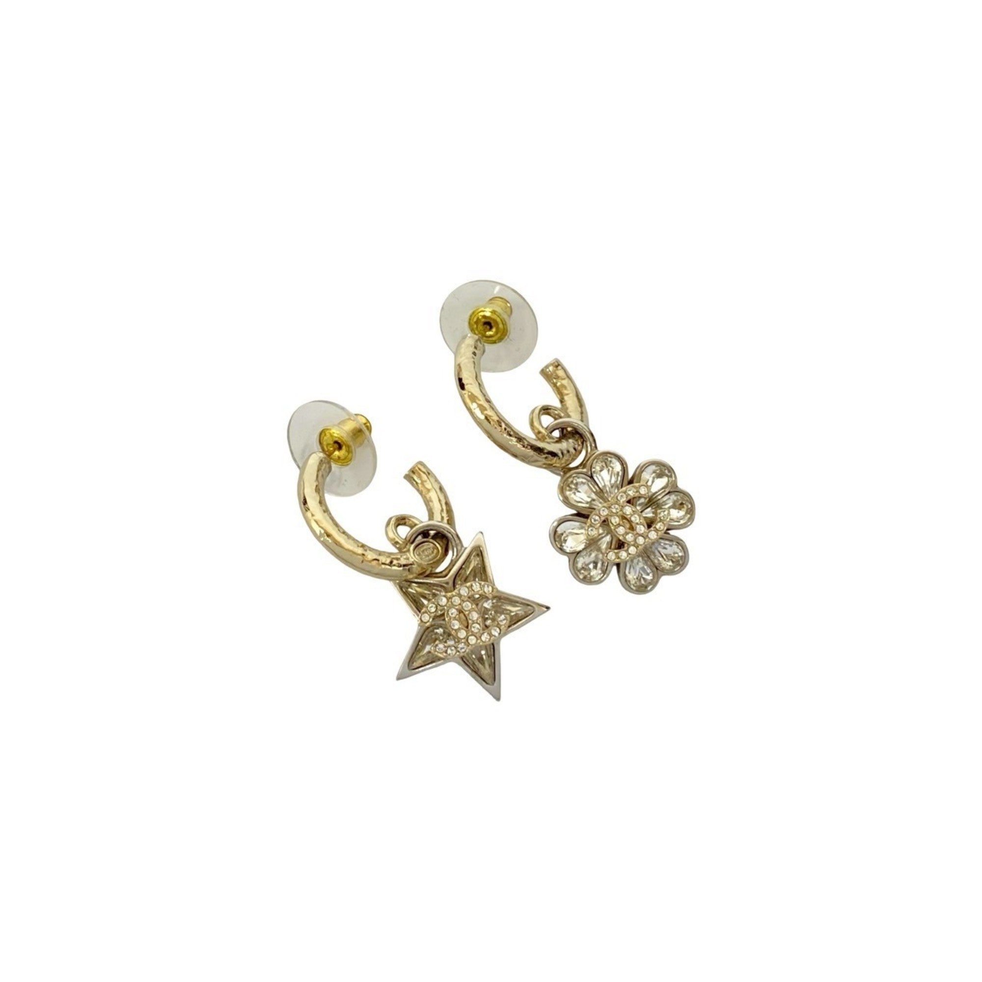 CC Logo Star Flower Earrings Sterling Silver Gold-Tone Metal