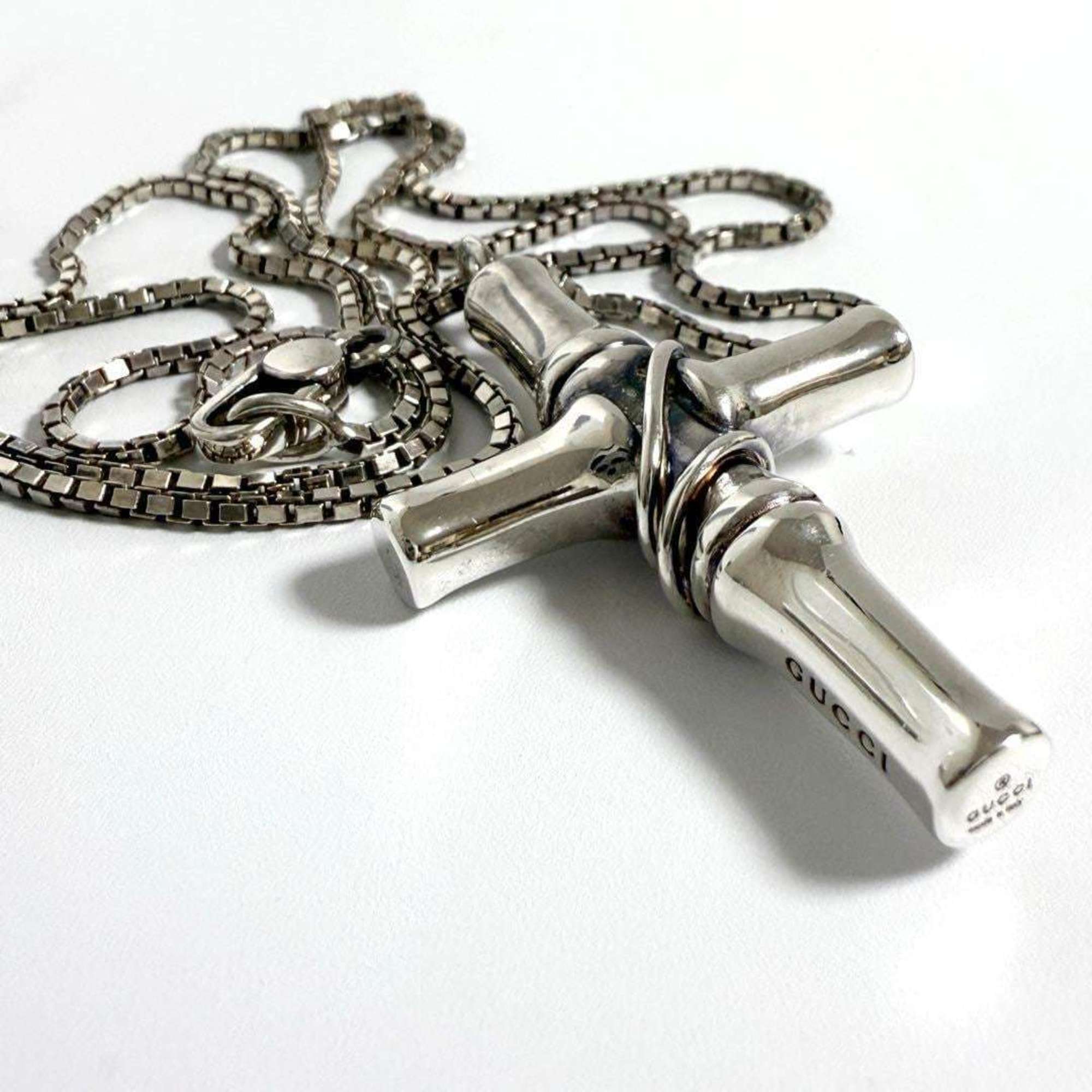 Bamboo Cross Pendant Necklace Sterling Silver