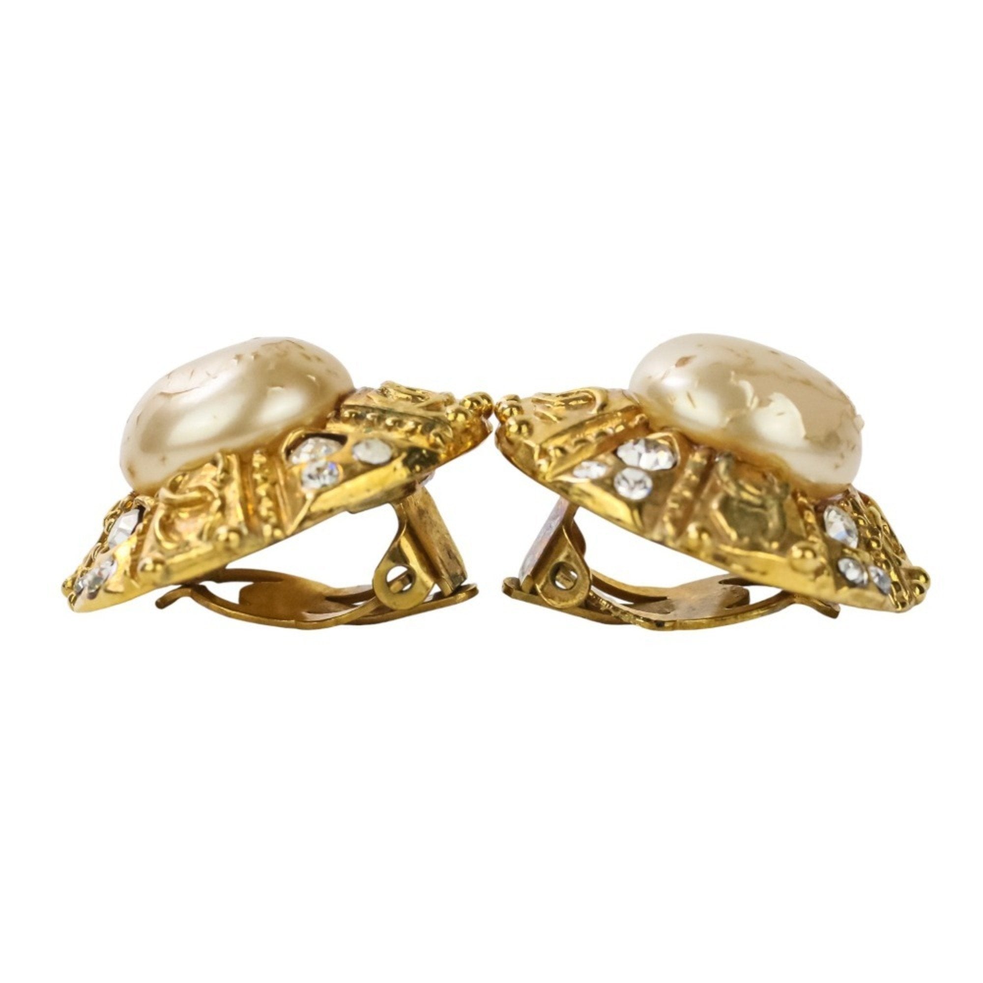 Vintage Earrings Pearl Gold-Tone Metal