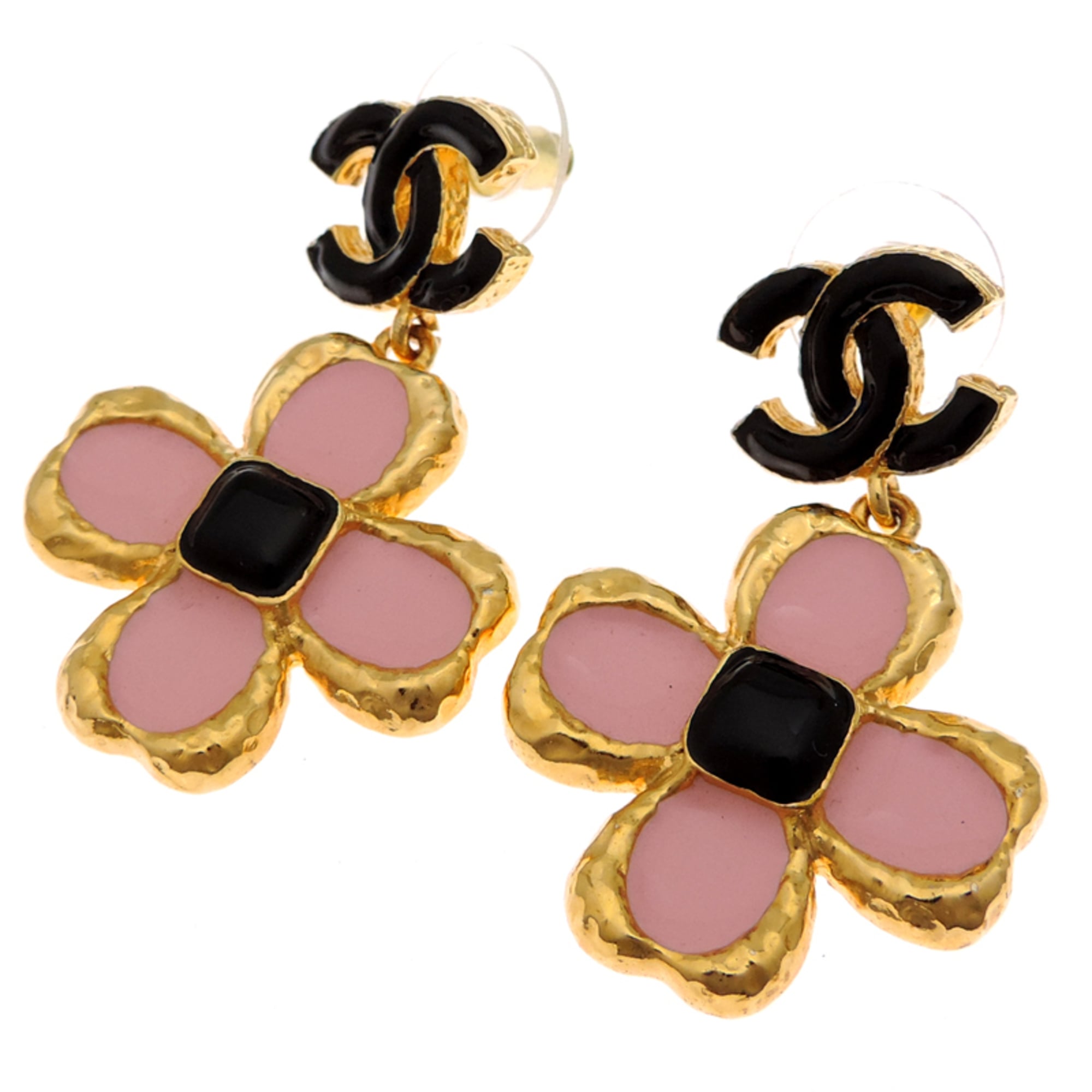 CC Logo Flower Earrings Gold-Tone Metal Gold-Tone Metal