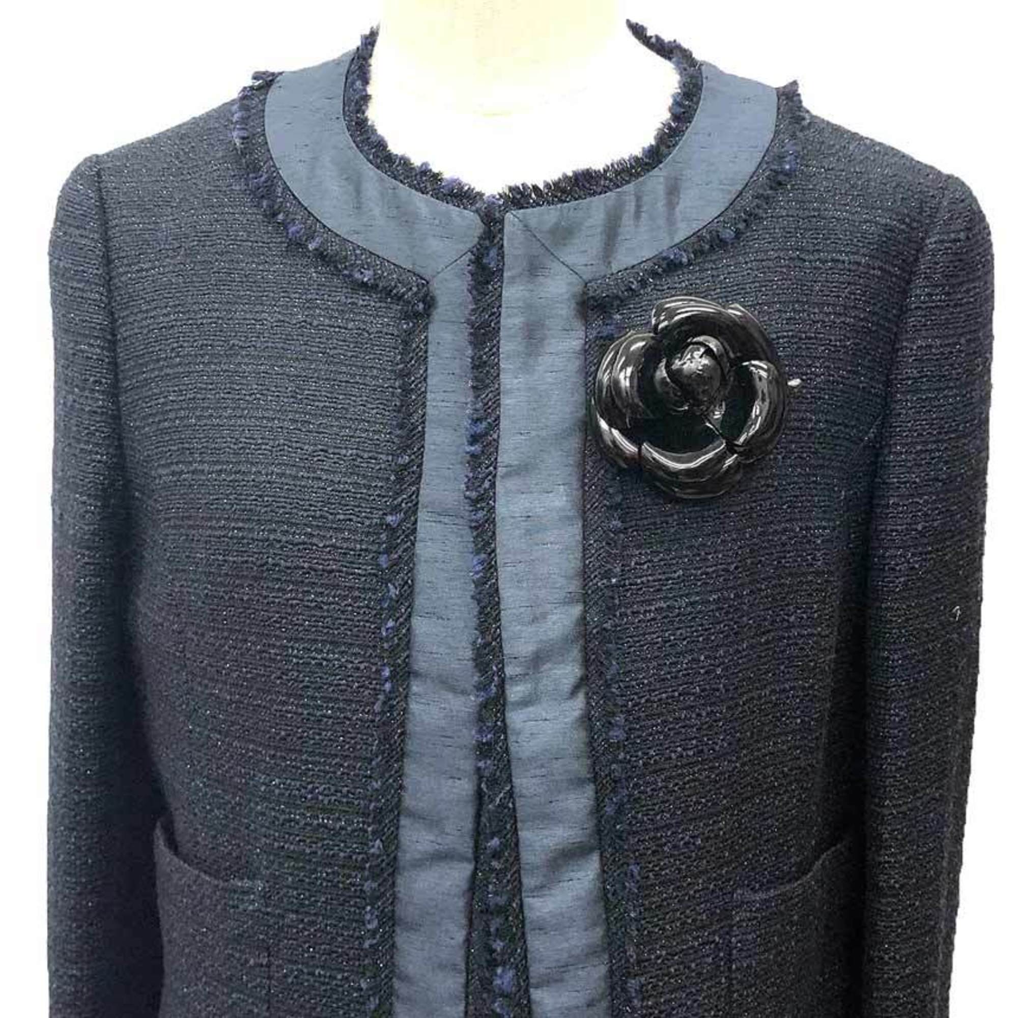 Camellia Corsage Brooch Enamel Black