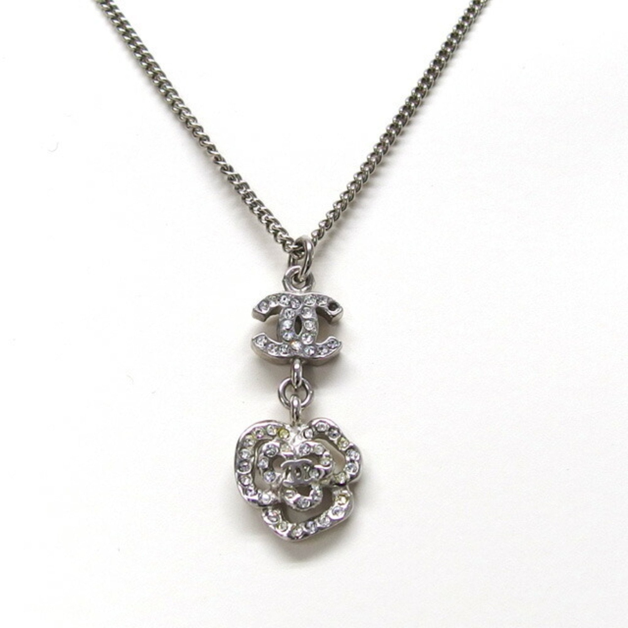 CC Logo Pendant Necklace Silver-Tone Metal