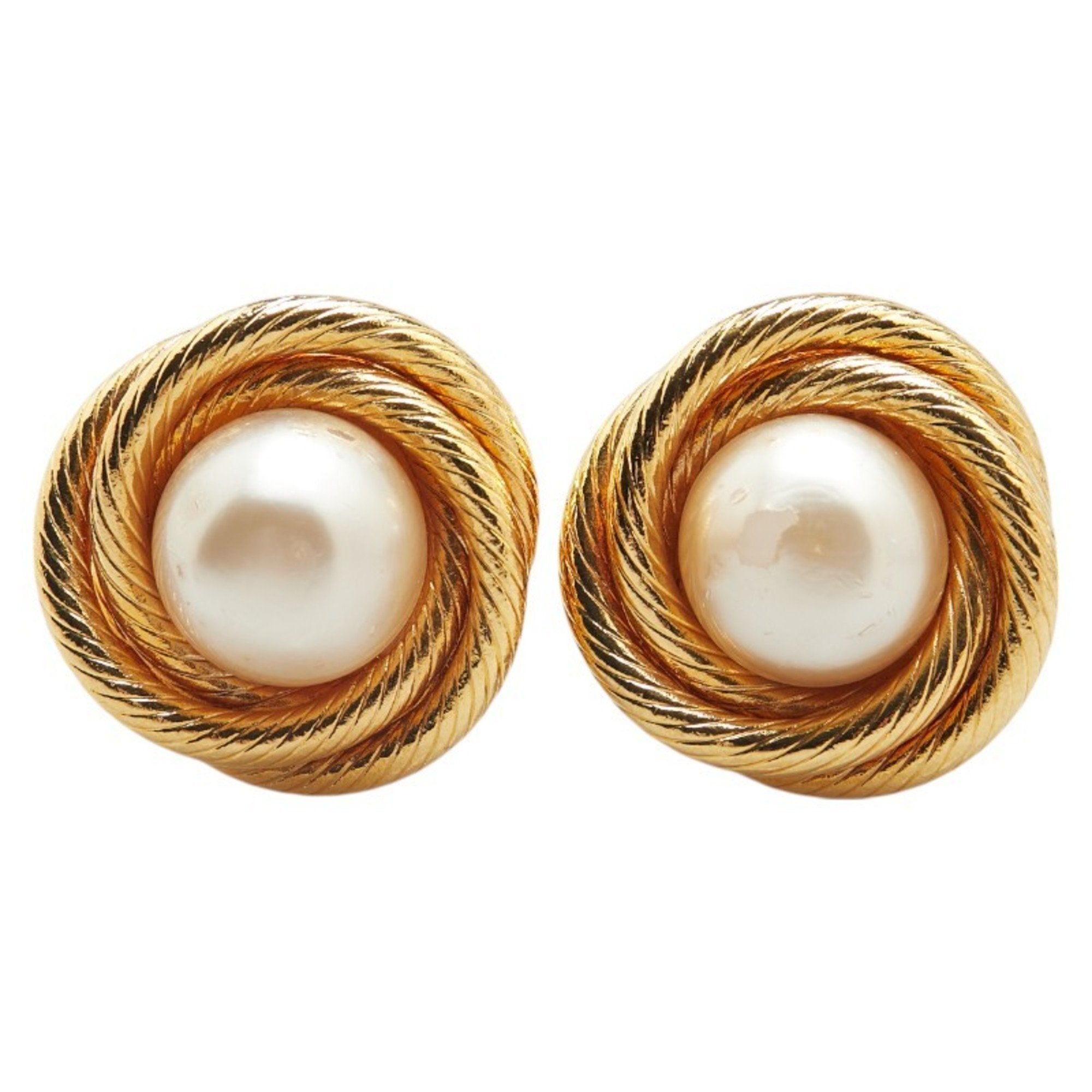 Vintage Earrings Pearl Gold-Tone Metal