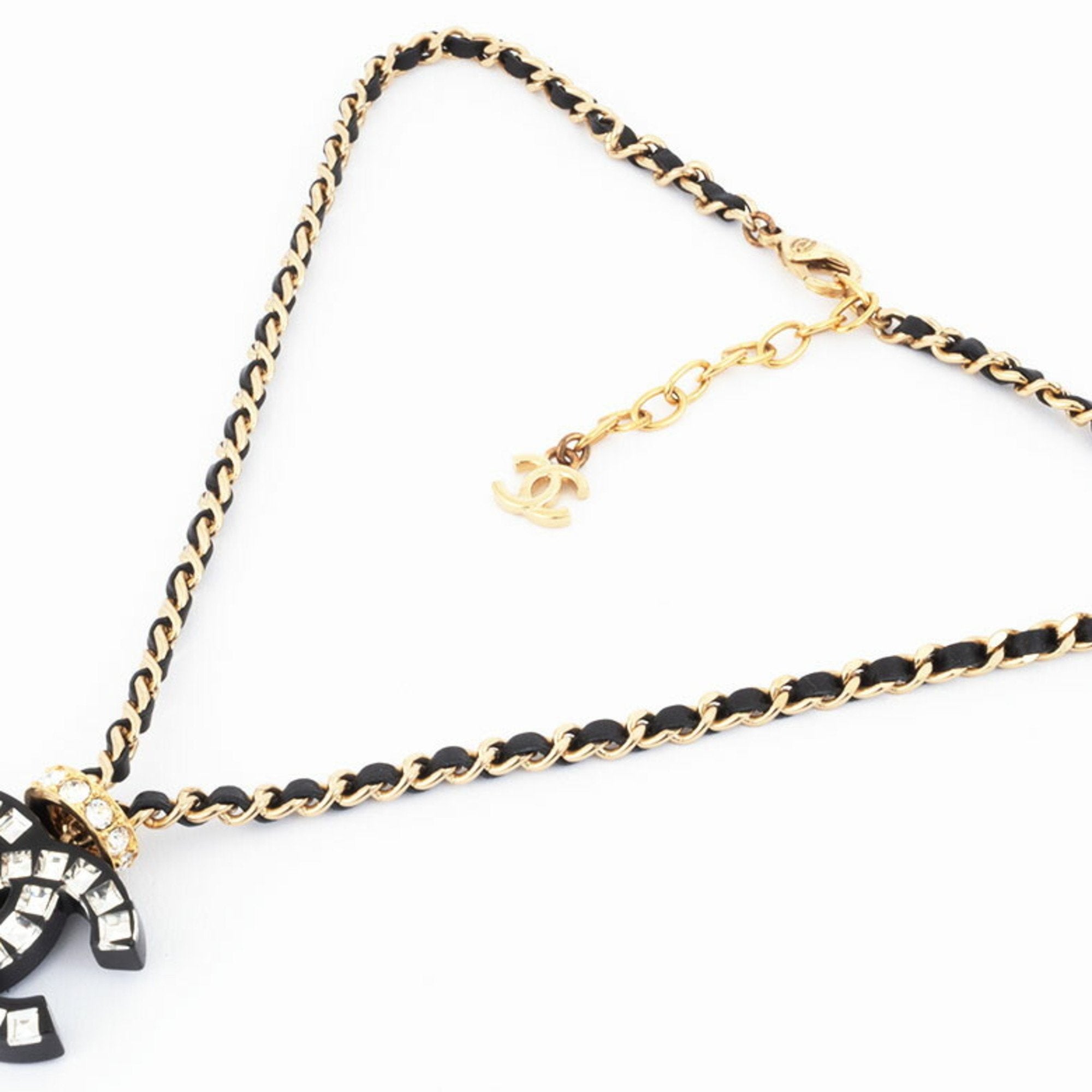 Choker Necklace Leather Black With Rhinestone