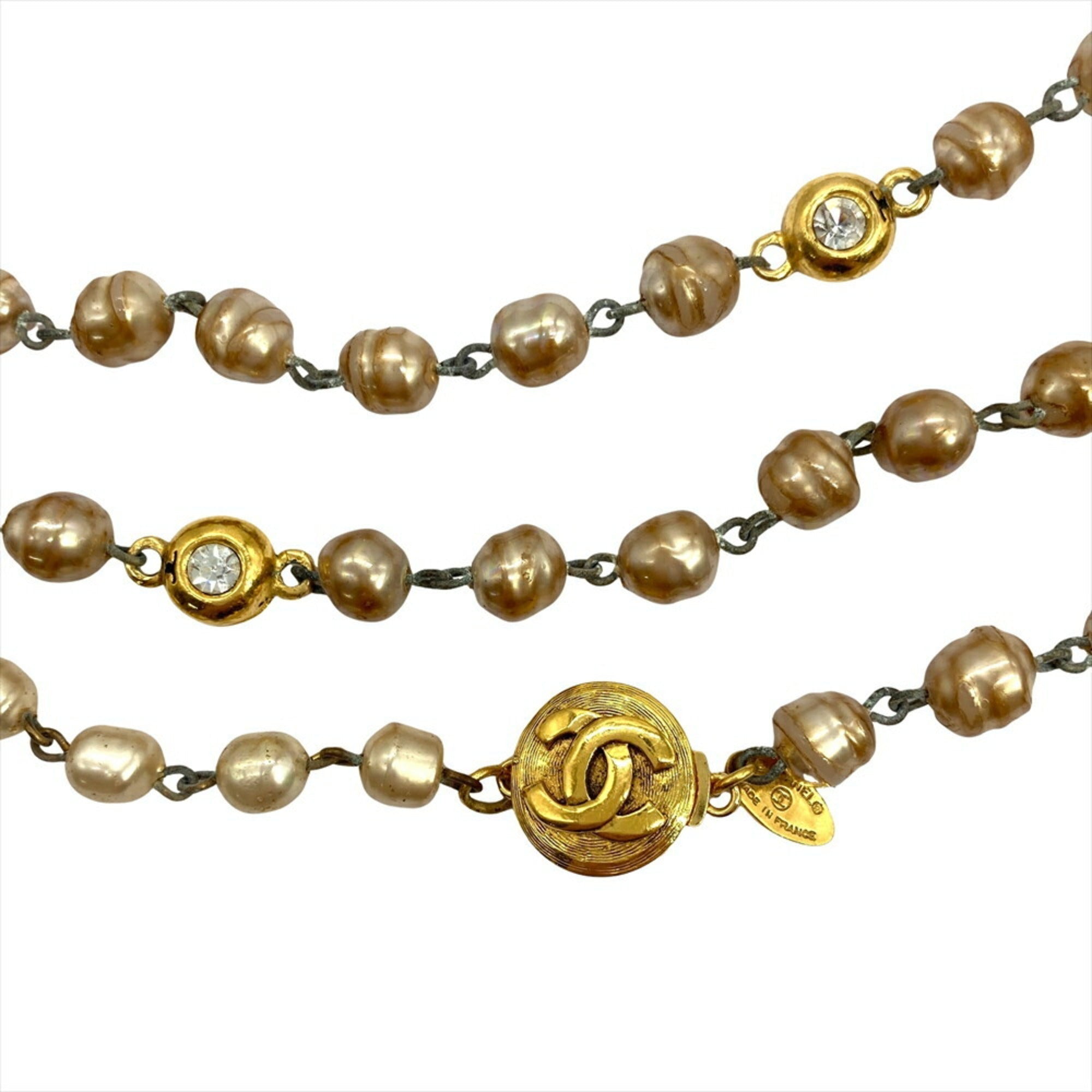 Long Pendant Necklace Metal Gold Baroque Style With Artificial Pearl And Rhinestone