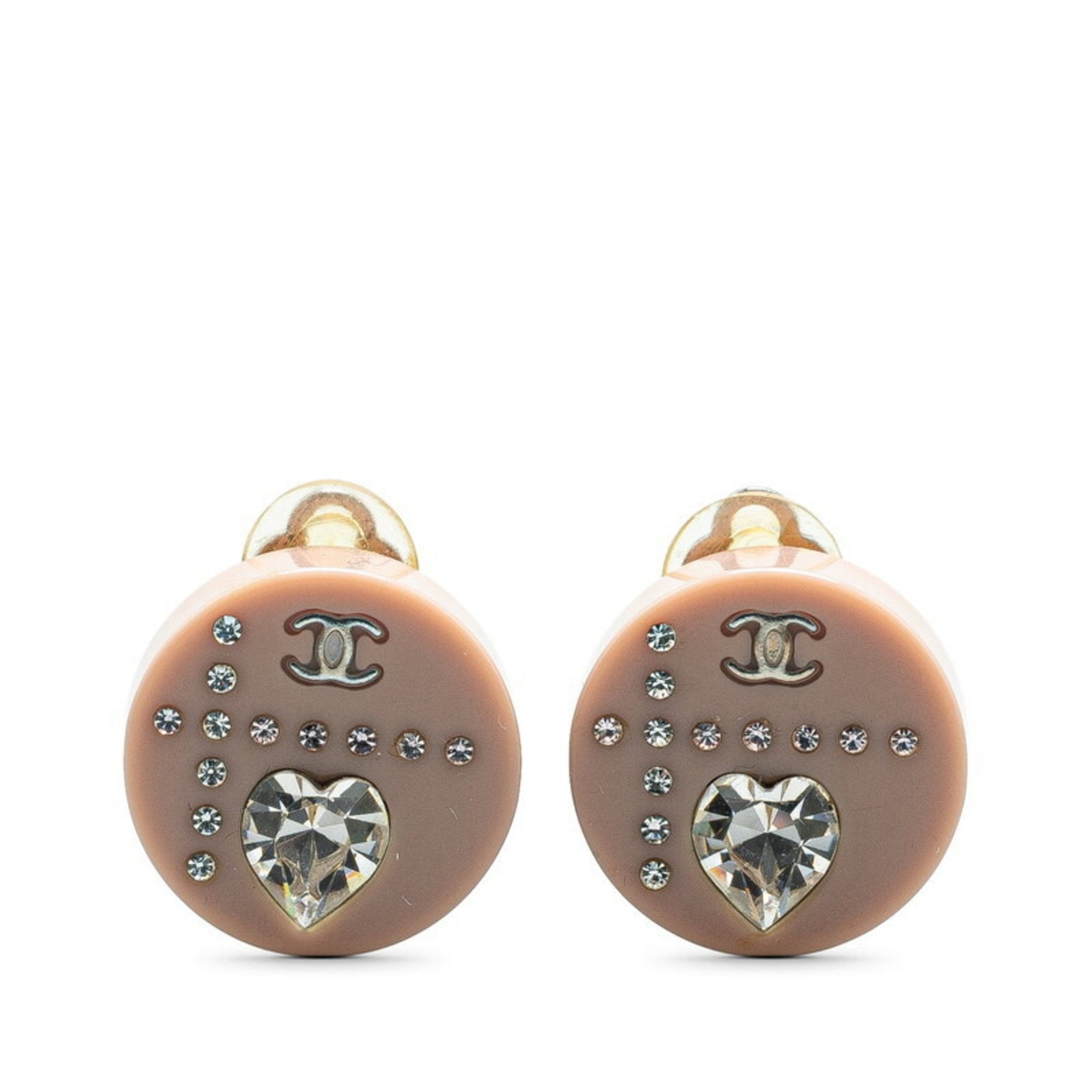 CC Logo Heart Clip-On Earrings Silver-Tone Metal Silver-Tone Metal