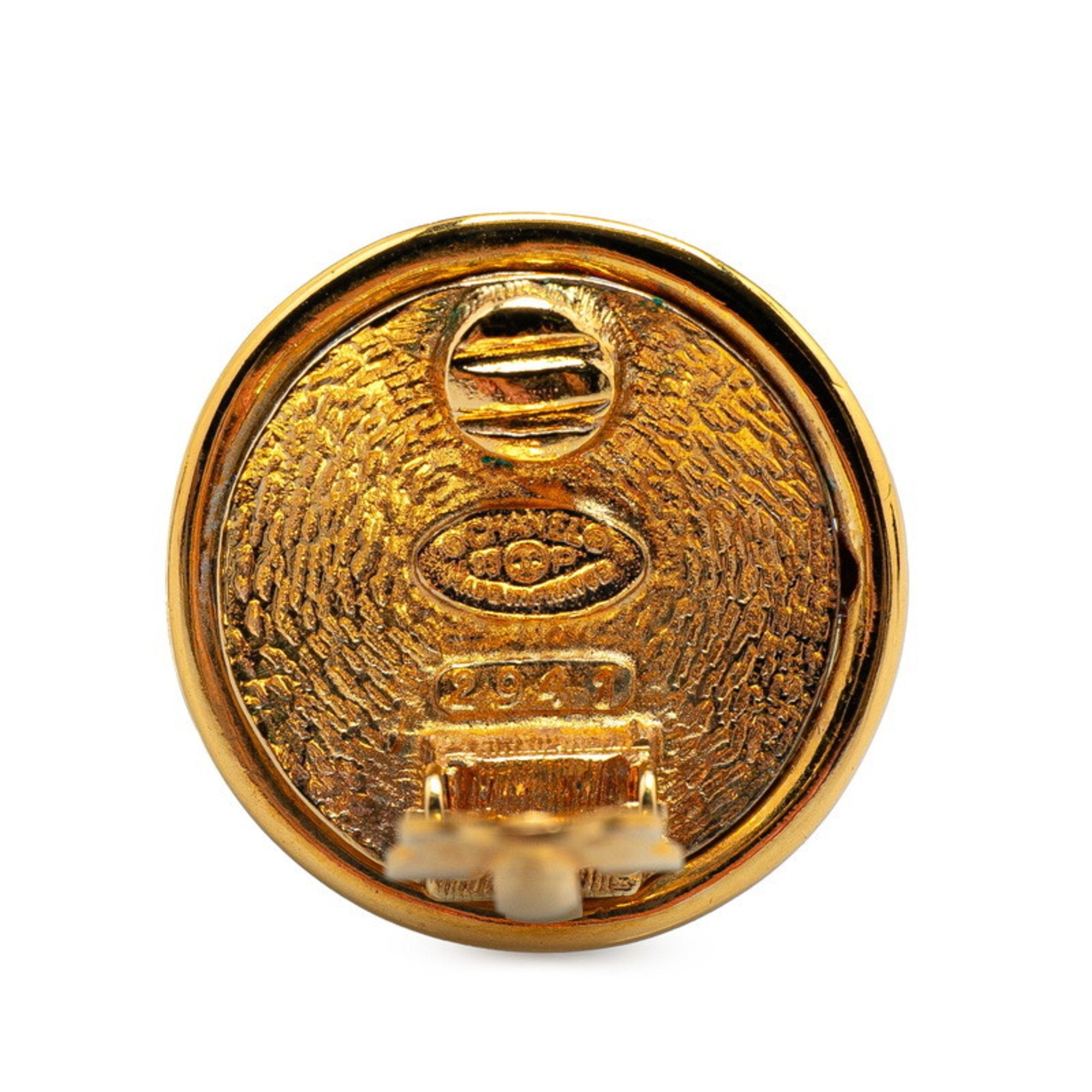 CC Logo Round Clip-On Earrings Metal Gold-Tone Metal