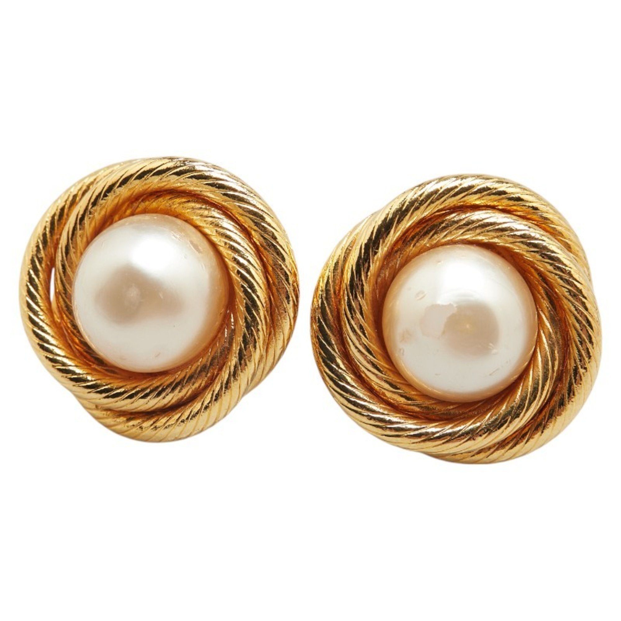 Vintage Earrings Pearl Gold-Tone Metal
