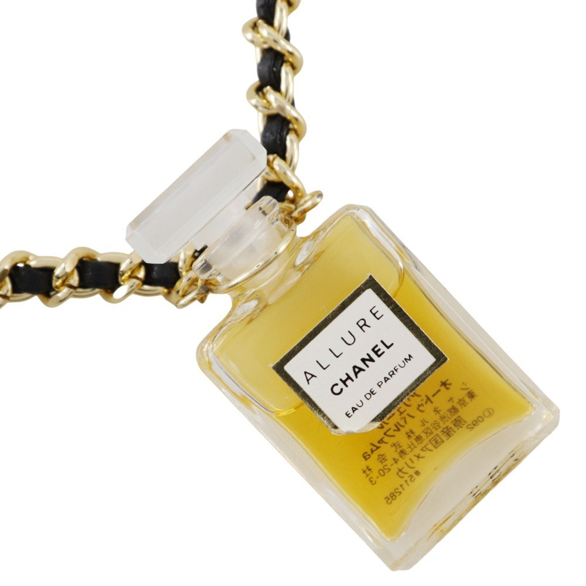 Perfume Bottle Pendant Necklace Gold and Leather