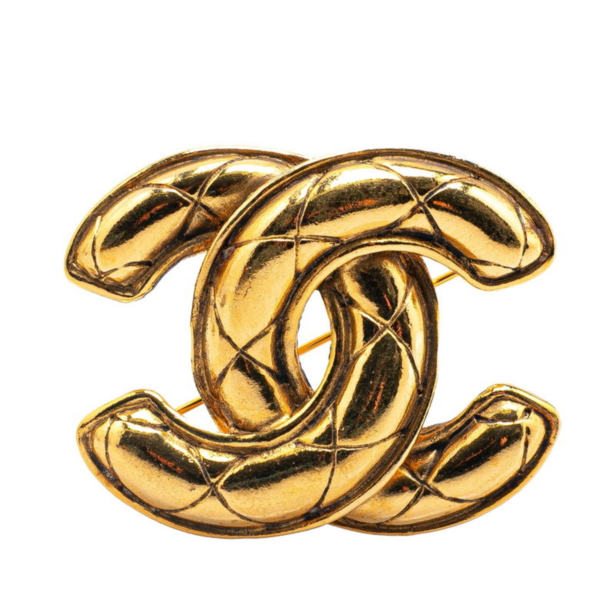 CC Logo Brooch Gold-Tone Metal