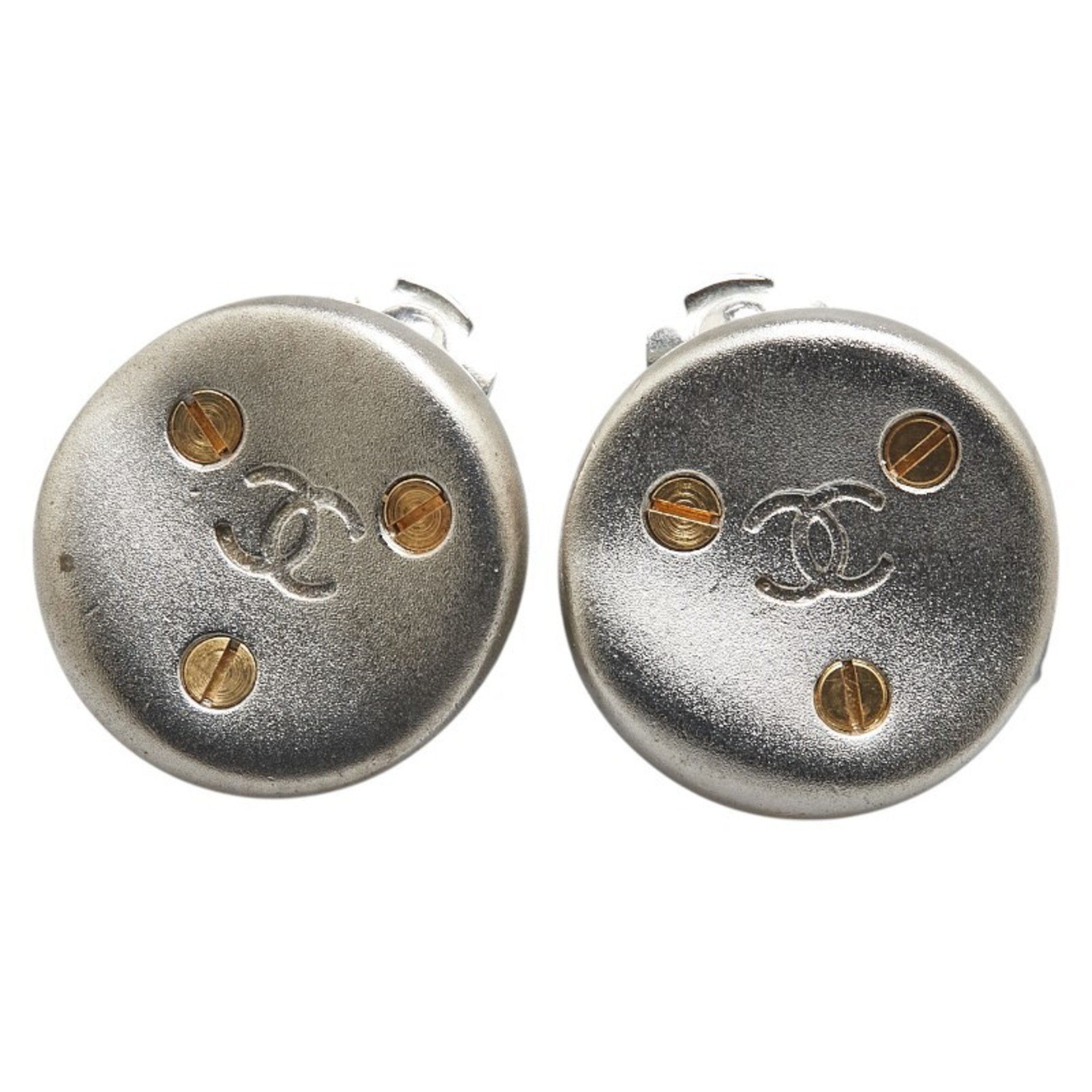 CC Logo Round Clip-On Earrings Silver-Tone Metal Silver-Tone Metal