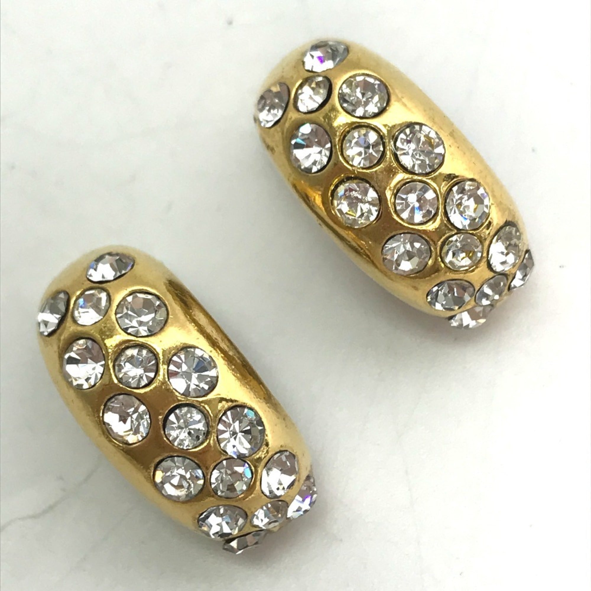 Vintage Clip-On Earrings Rhinestone Clip-On Gold-Tone Metal