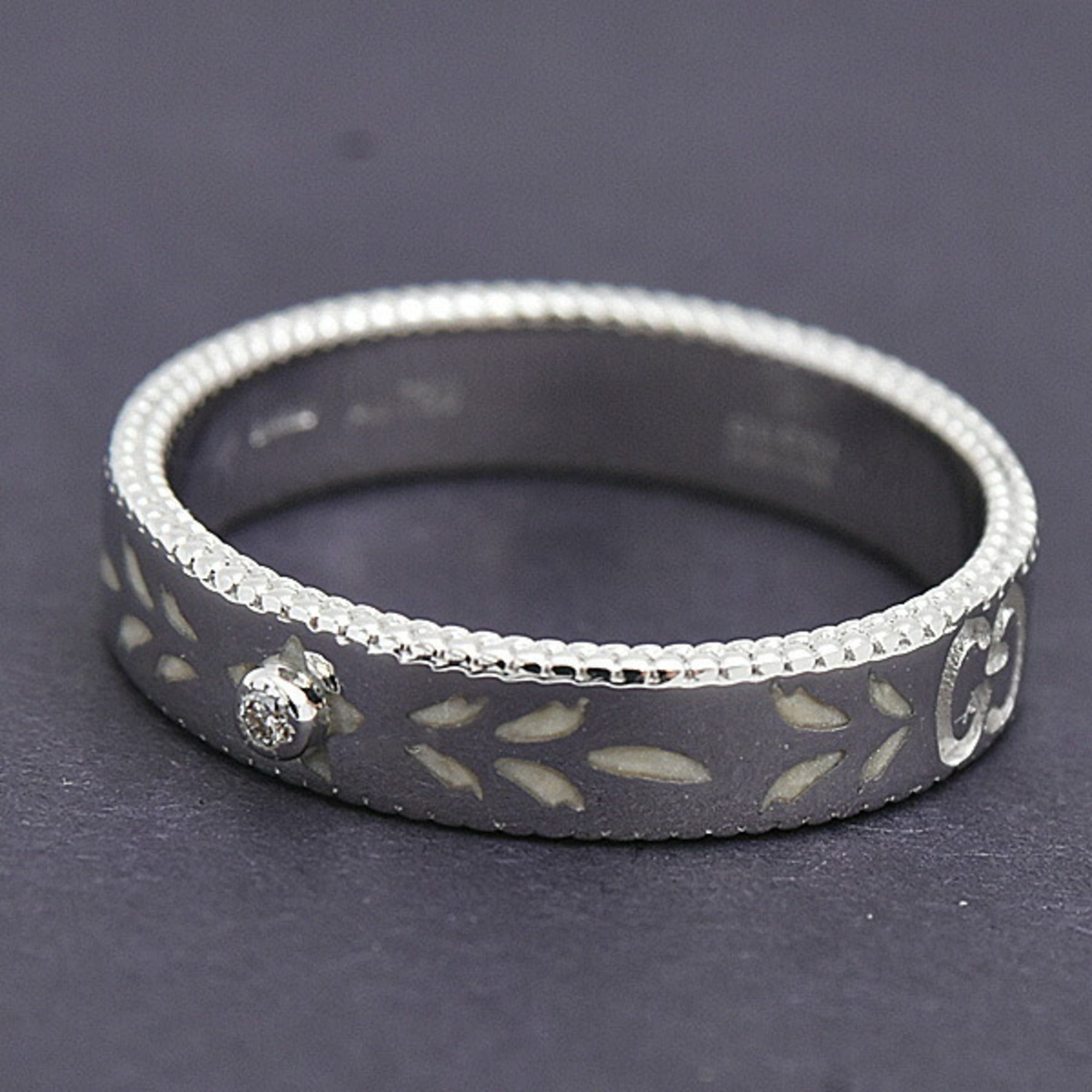 Band Ring Enamel and 18K White Gold With Diamond