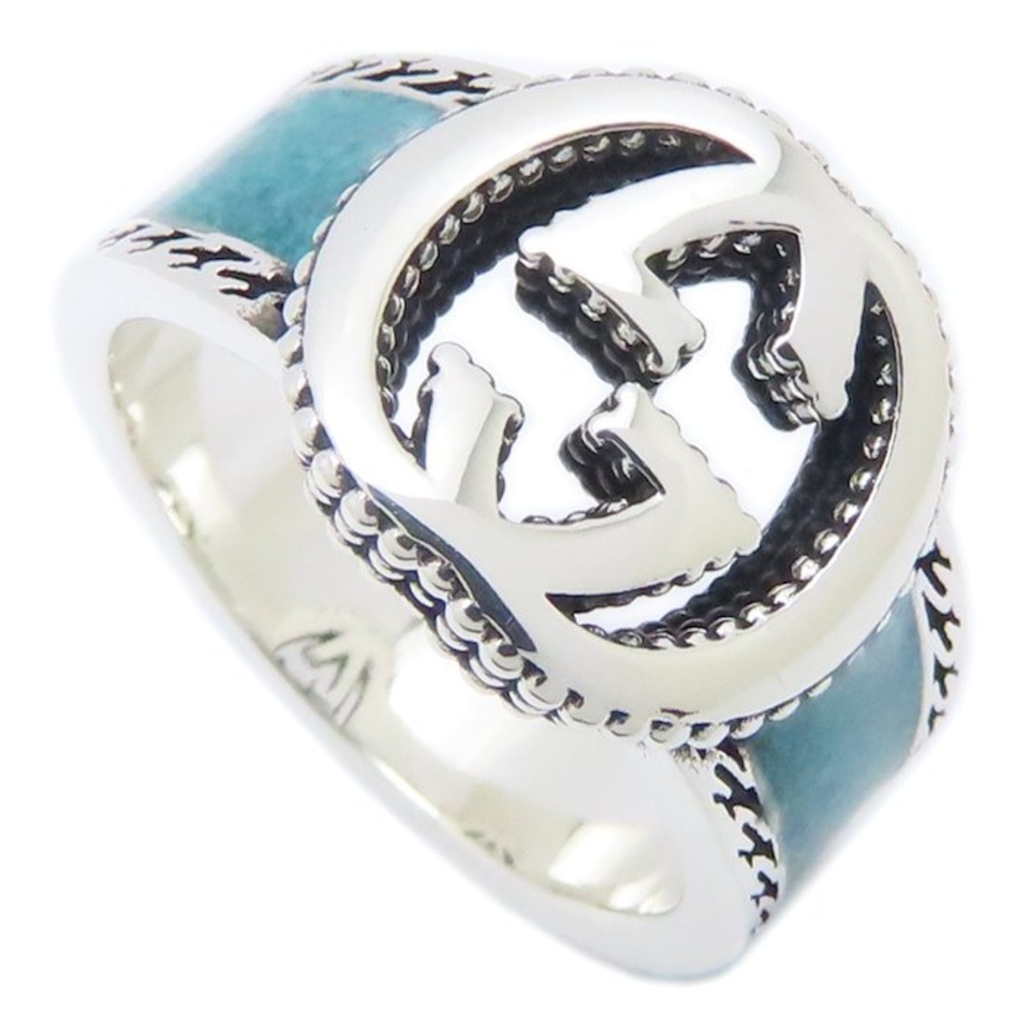 Interlocking G Ring Sterling Silver with Turquoise and Enamel